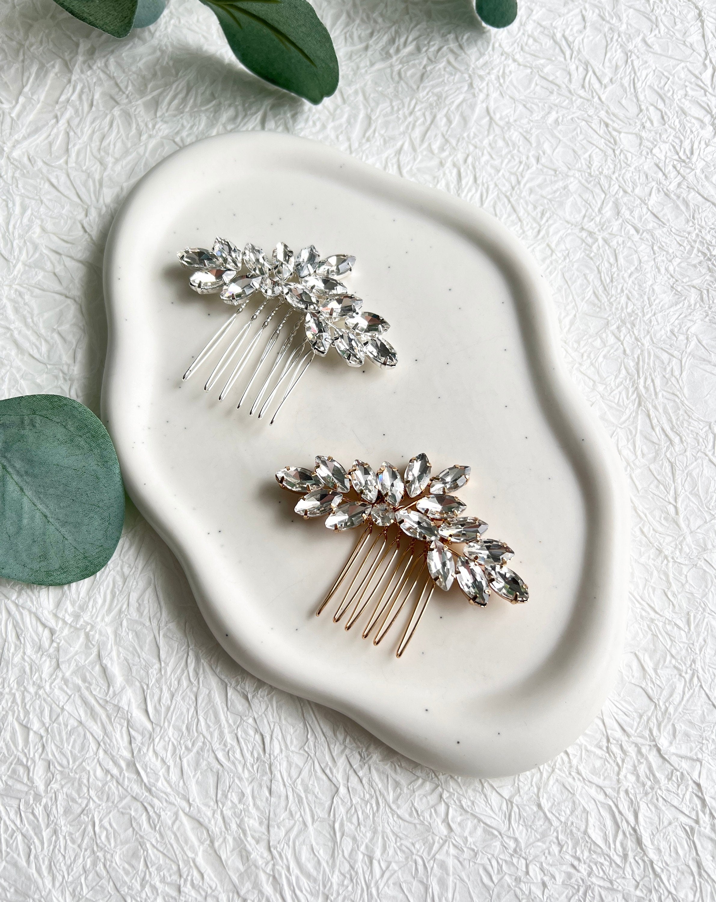 Braut Haarschmuck, Haarkamm, Silber oder Gold, funkelnde Strass Steine, Brautschmuck, - Gold-Brauthaarschmuck-Schmuckblüte