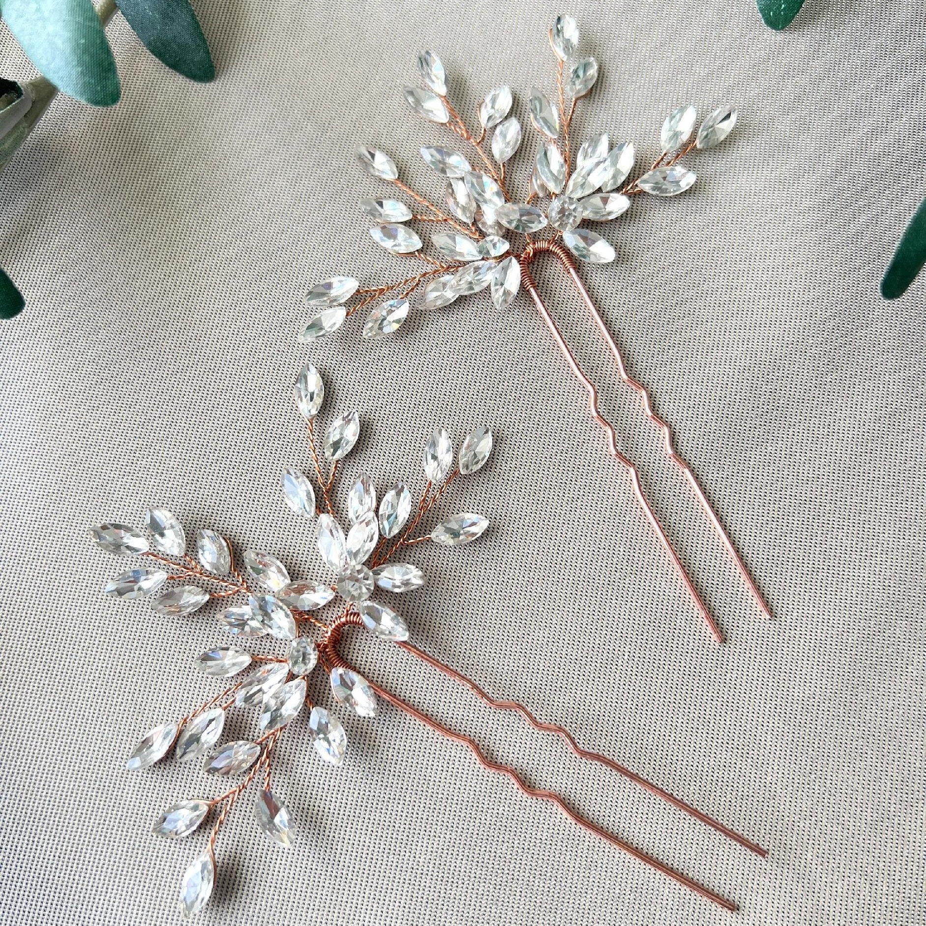 Braut Haarschmuck, Haarspange Roségold, Strass, Hochzeit Braut Schmuck, hochwertiger Brauthaarschmuck, Schiebeklammer, Haarkamm - Einzeln-Brauthaarschmuck-Schmuckblüte