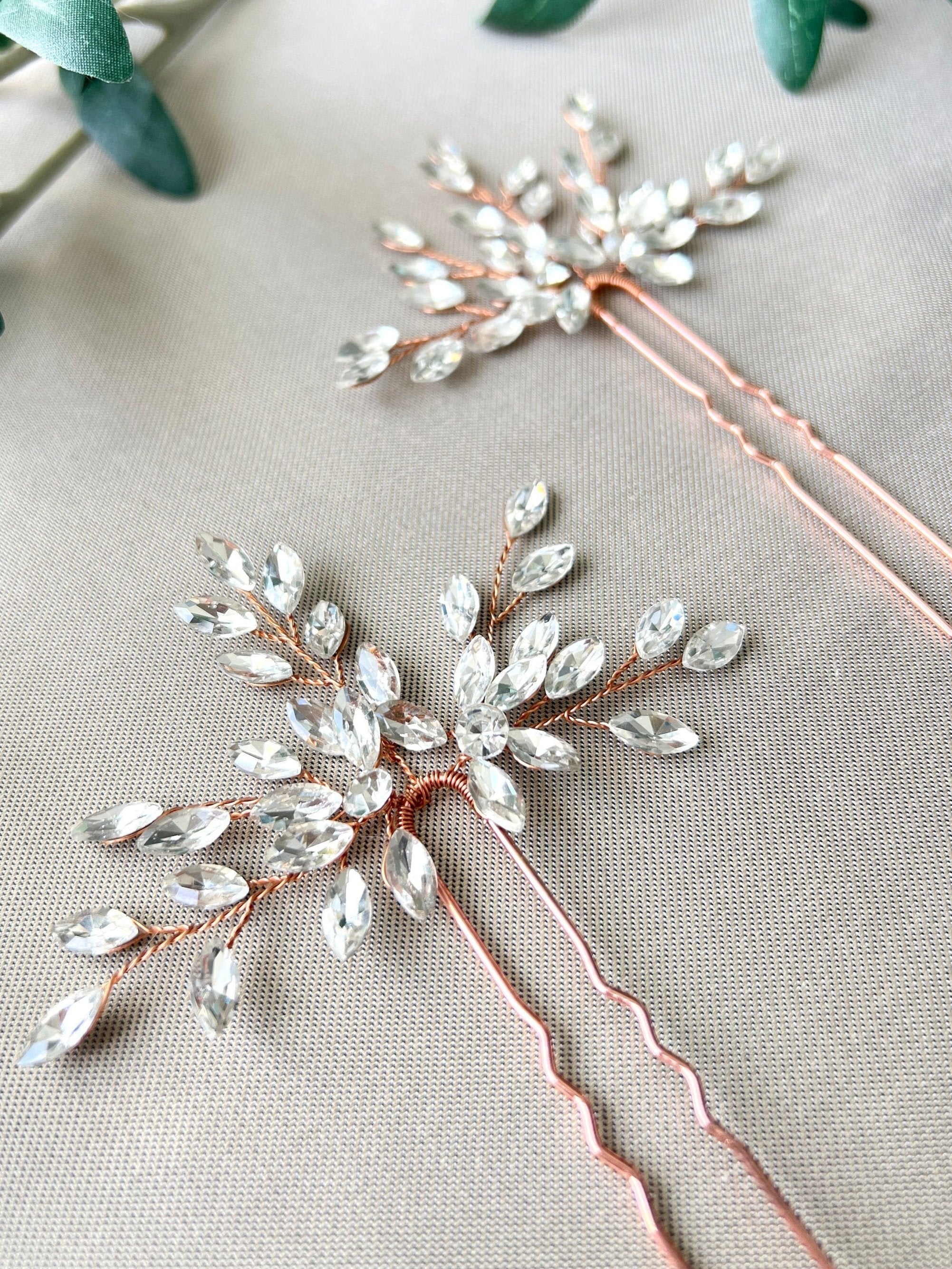 Braut Haarschmuck, Haarspange Roségold, Strass, Hochzeit Braut Schmuck, hochwertiger Brauthaarschmuck, Schiebeklammer, Haarkamm - Einzeln-Brauthaarschmuck-Schmuckblüte