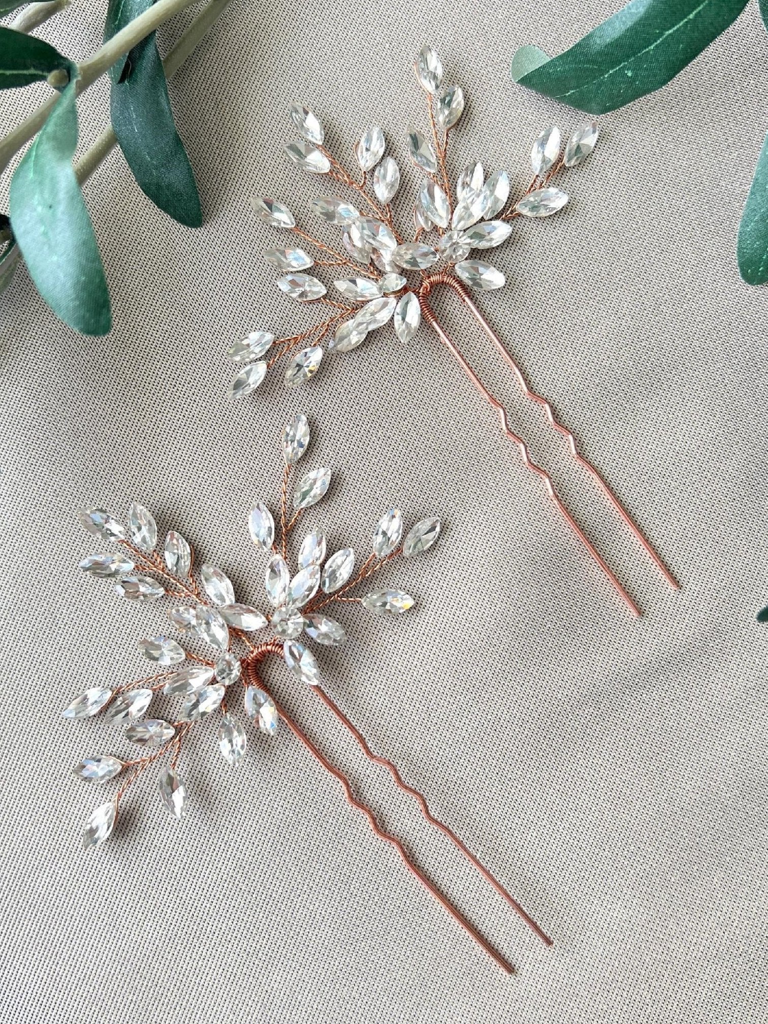 Braut Haarschmuck, Haarspange Roségold, Strass, Hochzeit Braut Schmuck, hochwertiger Brauthaarschmuck, Schiebeklammer, Haarkamm - Einzeln-Brauthaarschmuck-Schmuckblüte