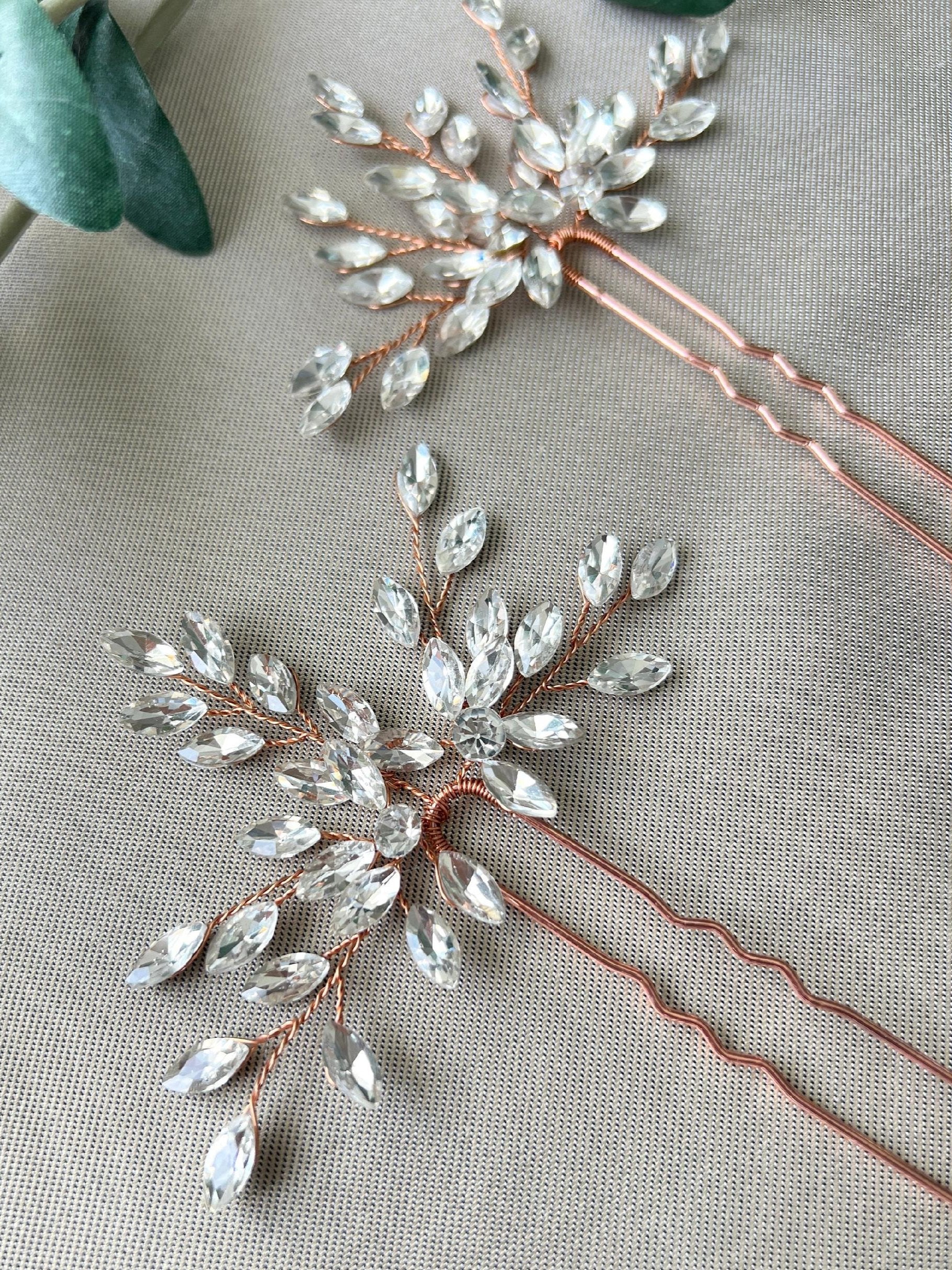 Braut Haarschmuck, Haarspange Roségold, Strass, Hochzeit Braut Schmuck, hochwertiger Brauthaarschmuck, Schiebeklammer, Haarkamm - Einzeln-Brauthaarschmuck-Schmuckblüte
