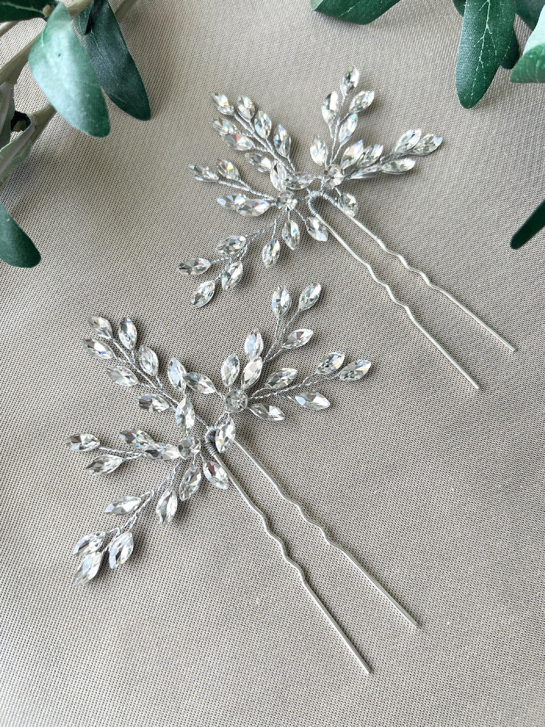 Braut Haarschmuck, Haarspange Silber, Strass, Hochzeit Braut Schmuck, hochwertiger Brauthaarschmuck, Schiebeklammer, Haarkamm - Einzeln-Brauthaarschmuck-Schmuckblüte