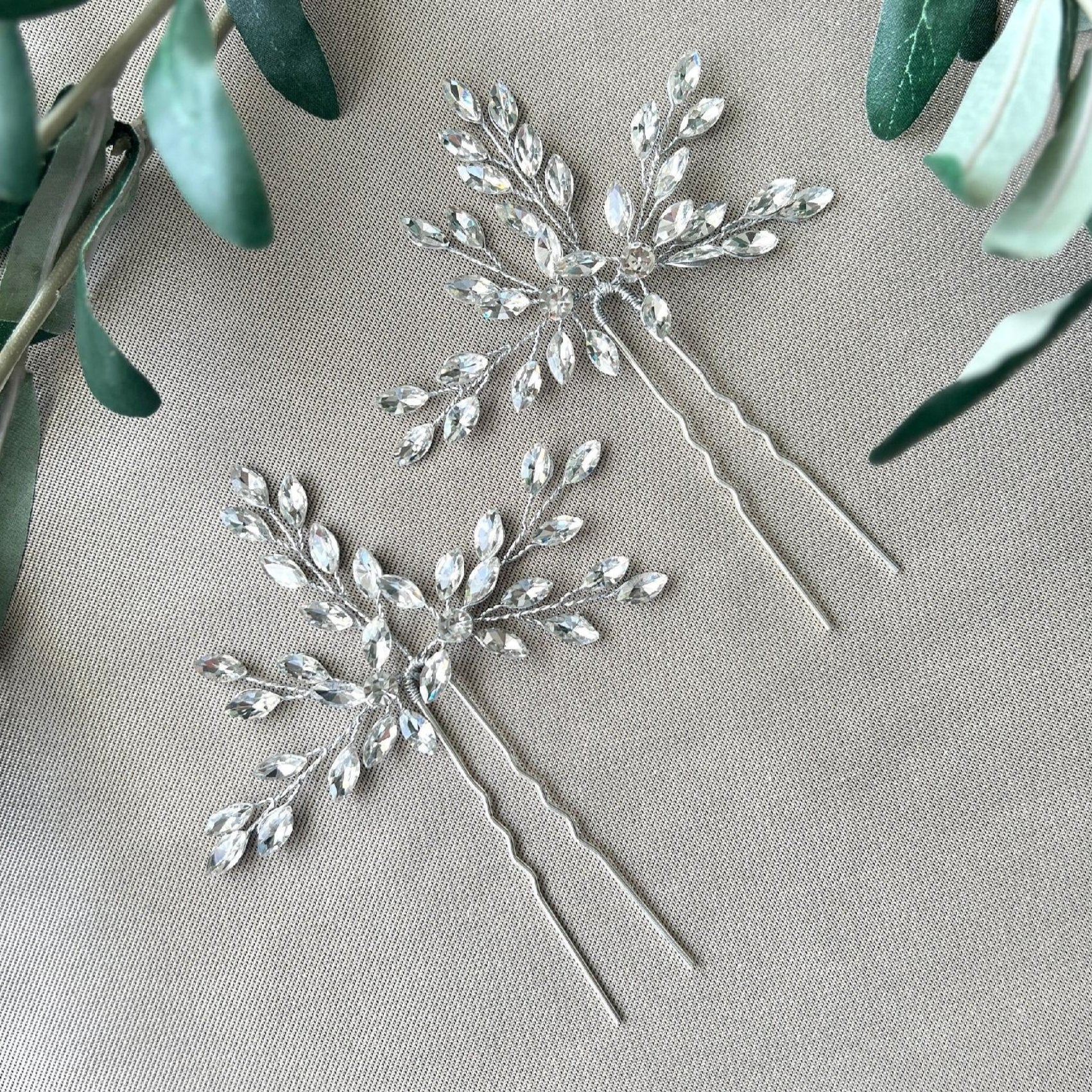 Braut Haarschmuck, Haarspange Silber, Strass, Hochzeit Braut Schmuck, hochwertiger Brauthaarschmuck, Schiebeklammer, Haarkamm - Einzeln-Brauthaarschmuck-Schmuckblüte