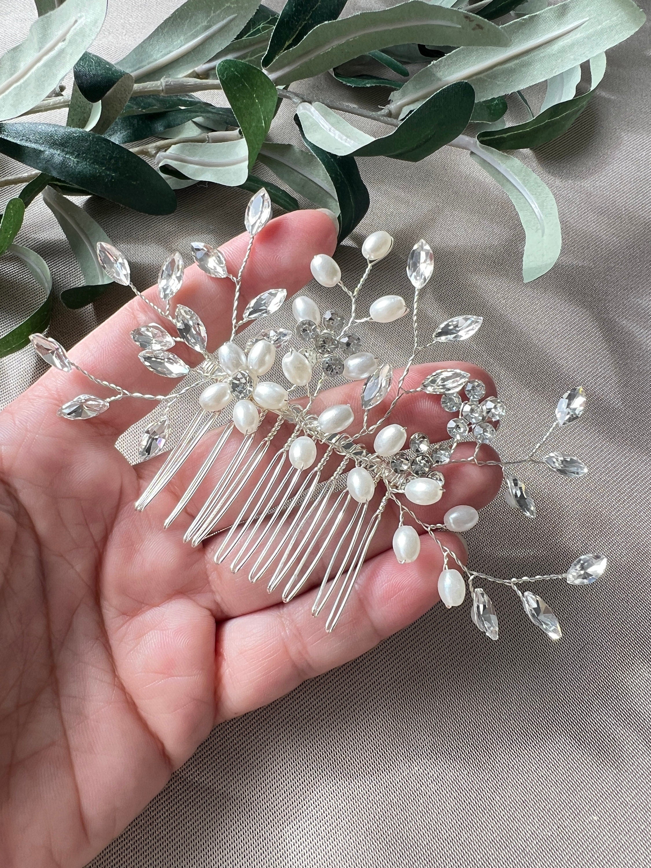 Braut Haarschmuck Perlen Haarkamm Brauthaarschmuck Silber Haarkamm Hochzeit hochwertiger Brauthaarschmuck - Silber-Brauthaarschmuck-Schmuckblüte