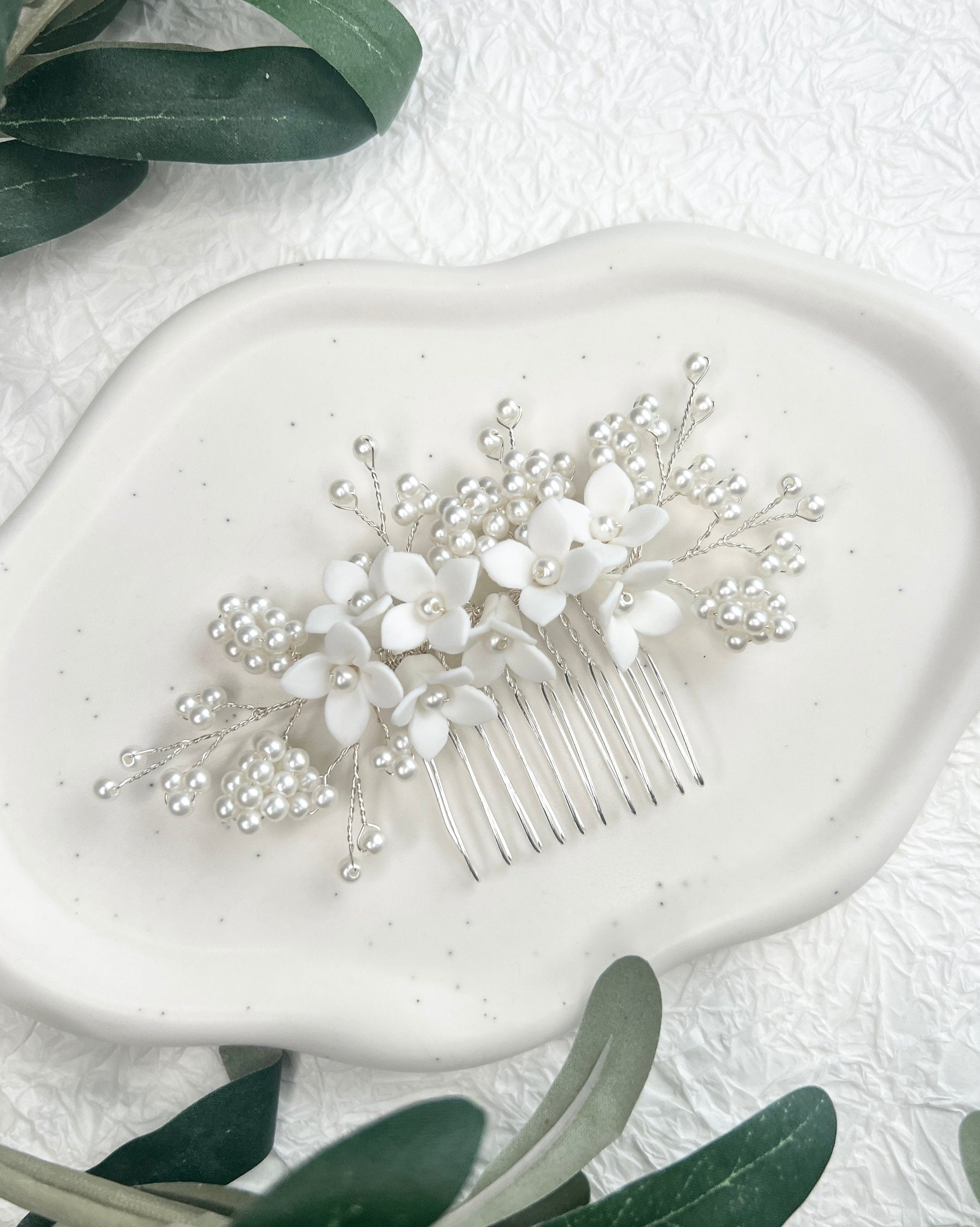 Braut Haarschmuck, Perlen Haarkamm, Silber, Hochzeit, Blumen, Vintage, hochwertiger-Brauthaarschmuck-Schmuckblüte