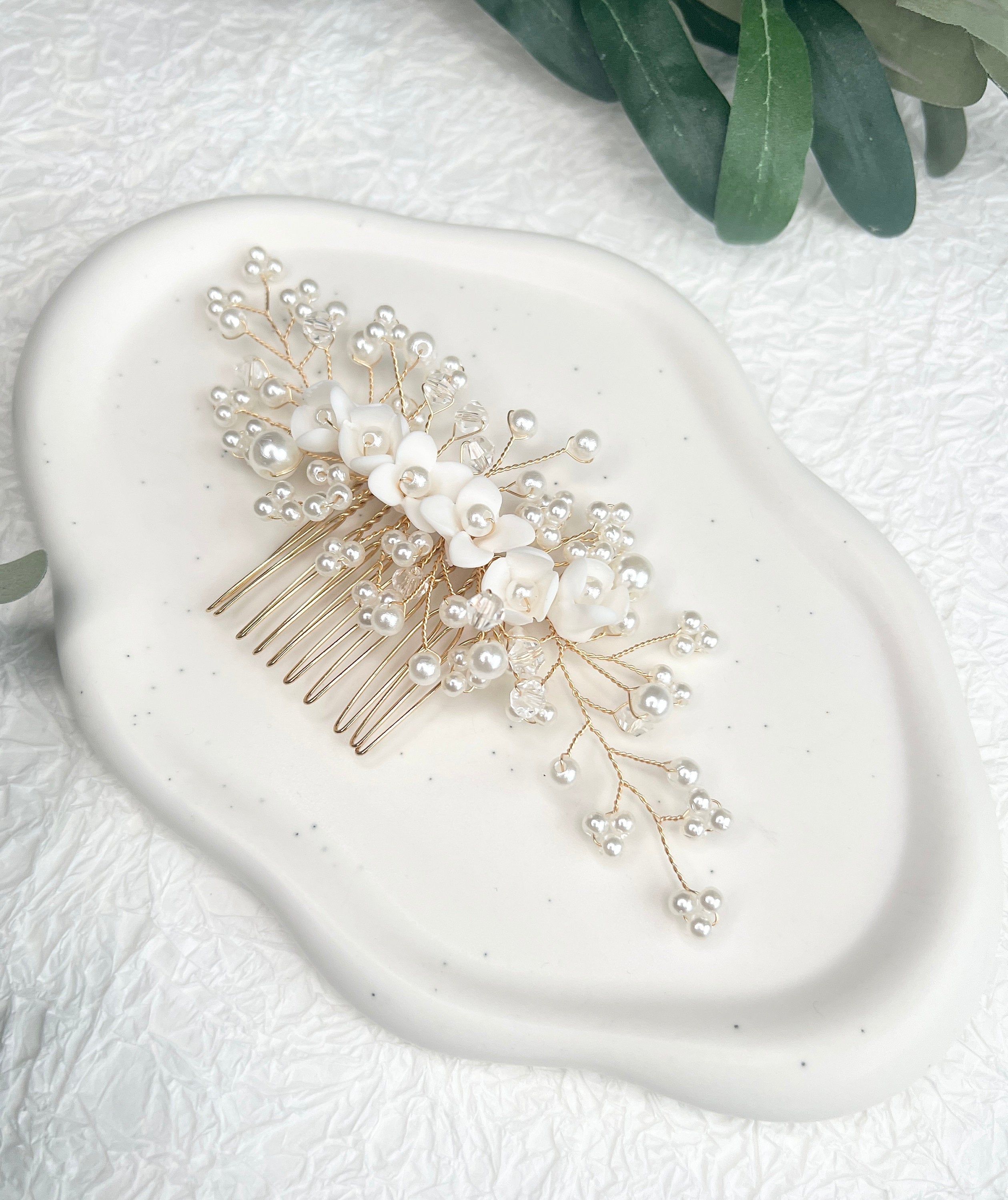 Braut Haarschmuck, Perlen Haarkamm, gold, Hochzeit, Blumen, Vintage, hochwertiger Brauthaarschmuck,-Brauthaarschmuck-Schmuckblüte