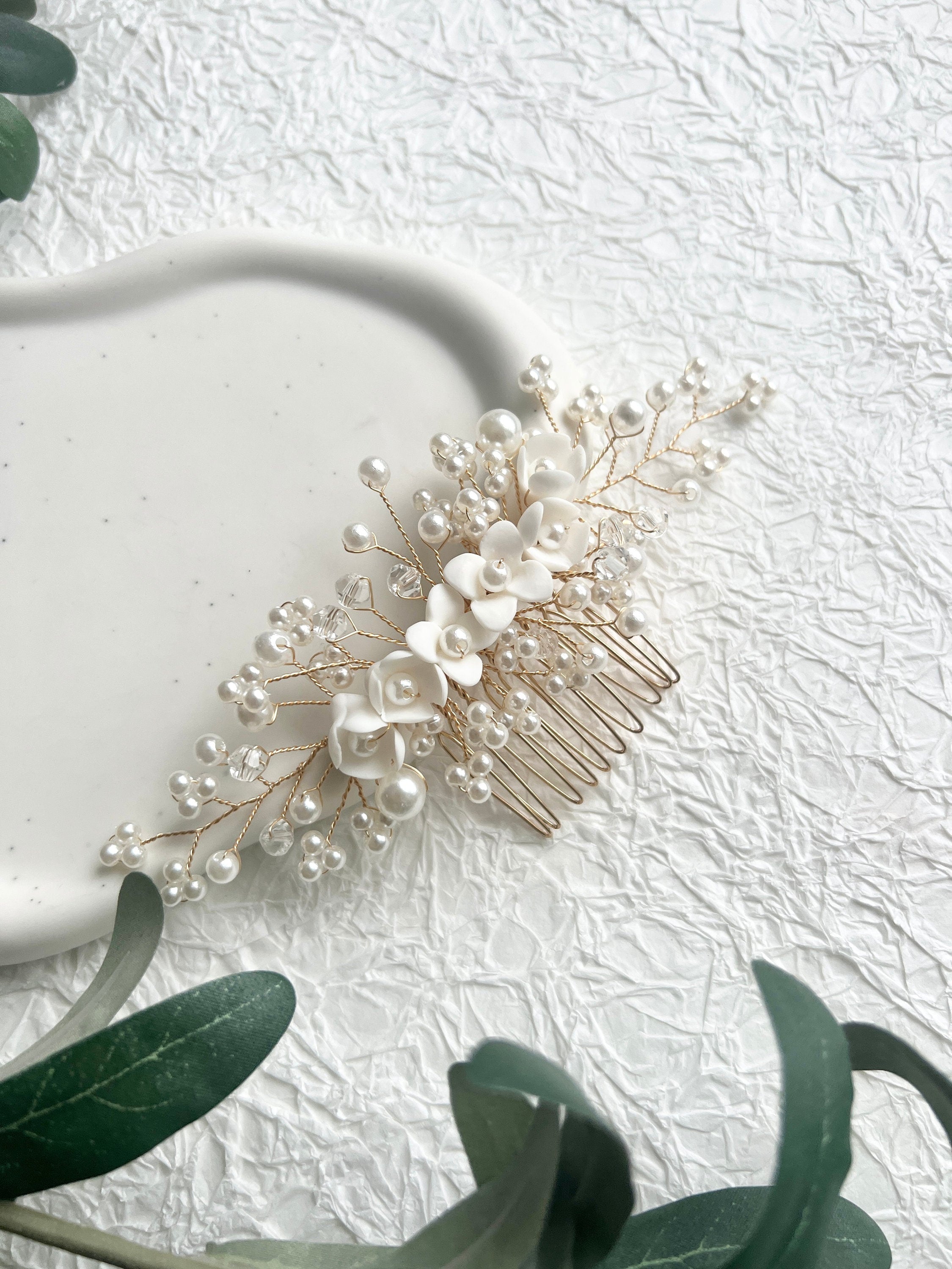 Braut Haarschmuck, Perlen Haarkamm, gold, Hochzeit, Blumen, Vintage, hochwertiger Brauthaarschmuck,-Brauthaarschmuck-Schmuckblüte