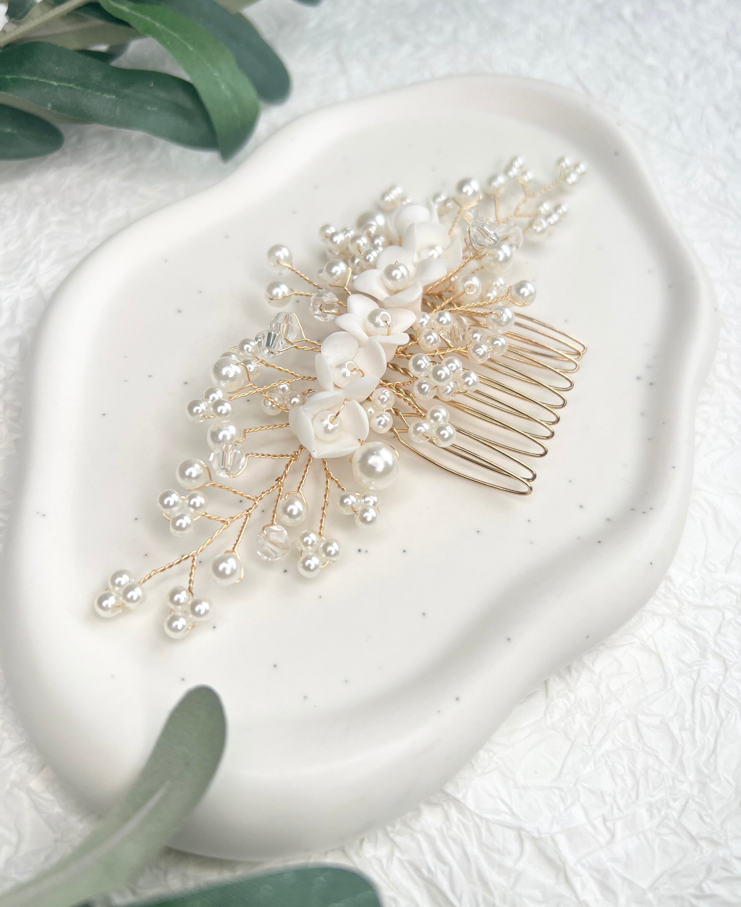 Braut Haarschmuck, Perlen Haarkamm, gold, Hochzeit, Blumen, Vintage, hochwertiger Brauthaarschmuck,-Brauthaarschmuck-Schmuckblüte