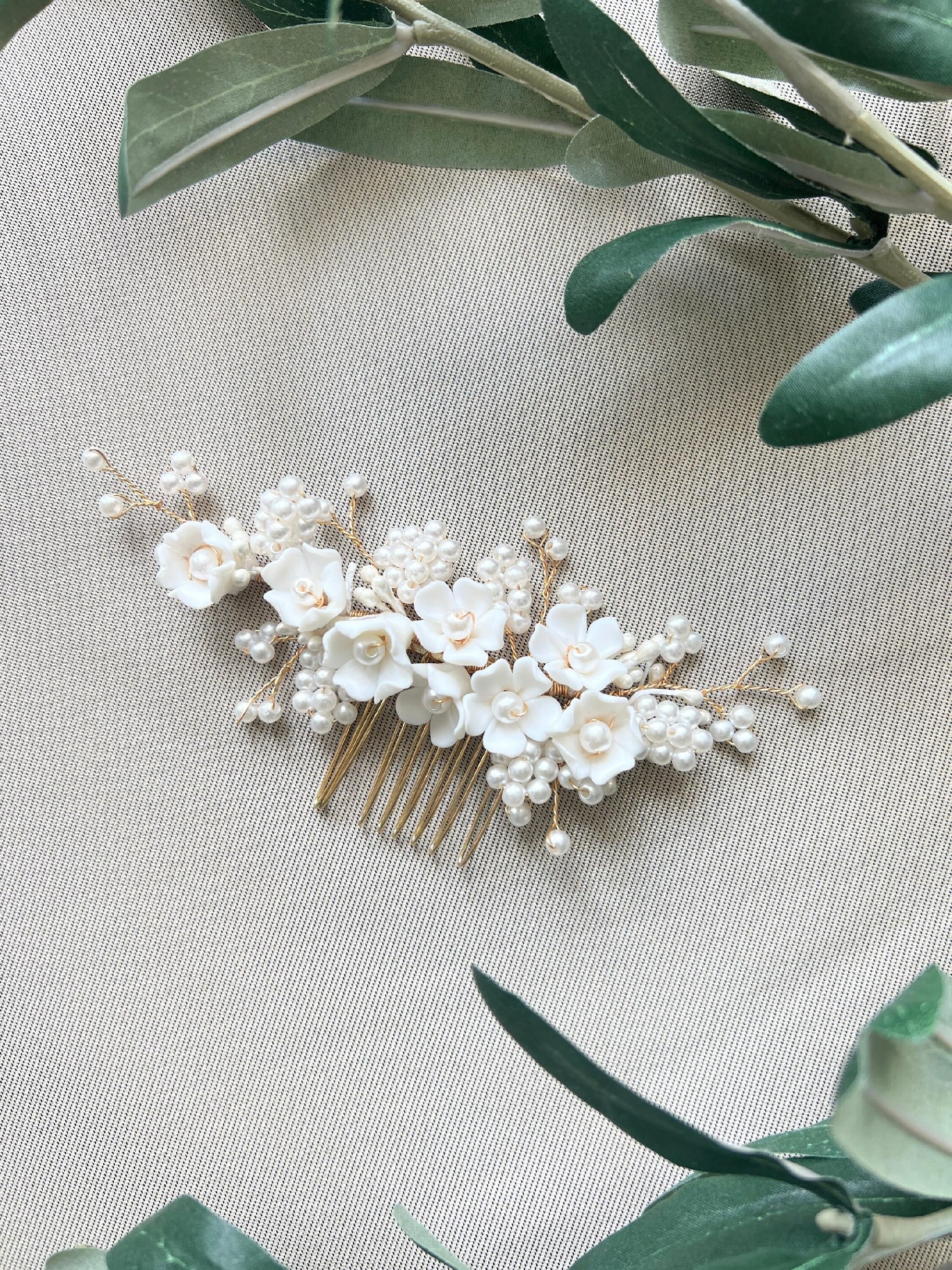 Braut Haarschmuck, Perlen Haarkamm, gold, Hochzeit, Blumen, Vintage, hochwertiger Brauthaarschmuck, Brautfrisur, Braut Zubehör-Brauthaarschmuck-Schmuckblüte