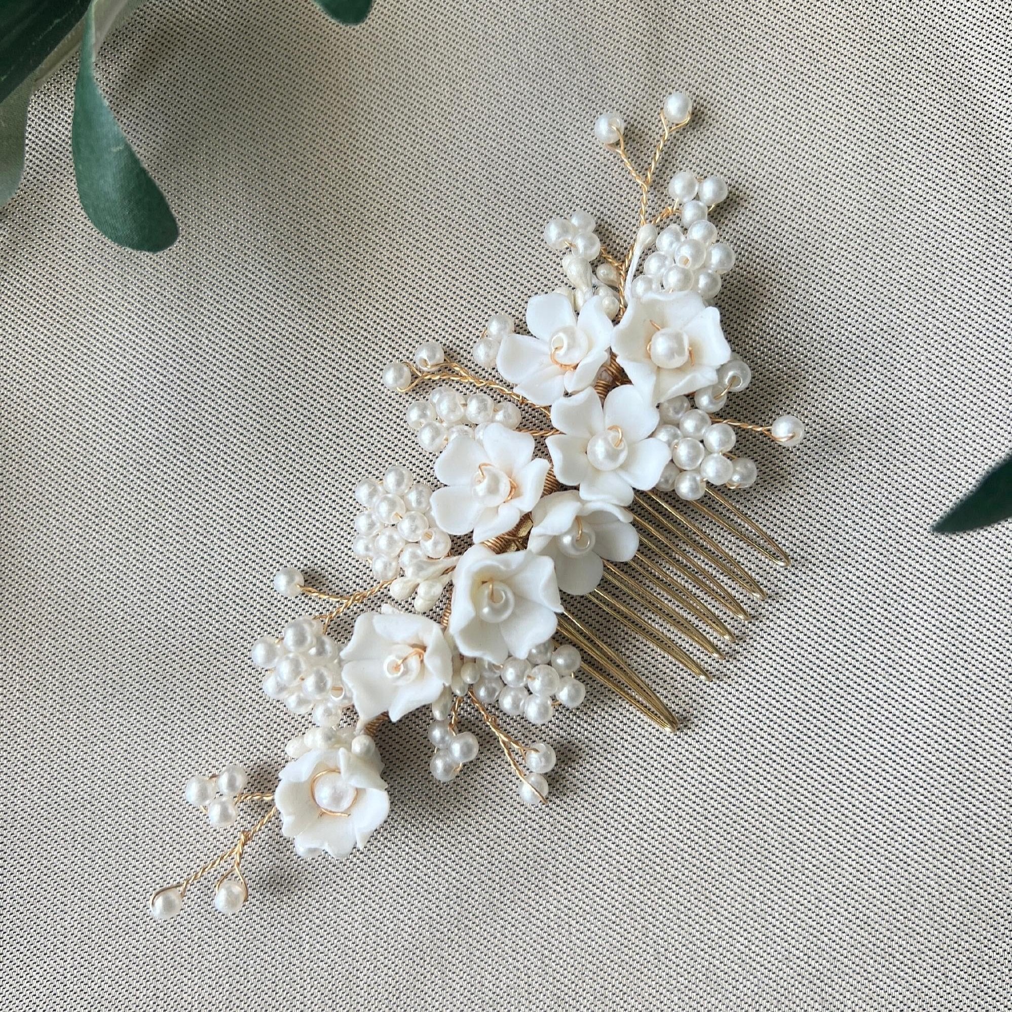 Braut Haarschmuck, Perlen Haarkamm, gold, Hochzeit, Blumen, Vintage, hochwertiger Brauthaarschmuck, Brautfrisur, Braut Zubehör-Brauthaarschmuck-Schmuckblüte