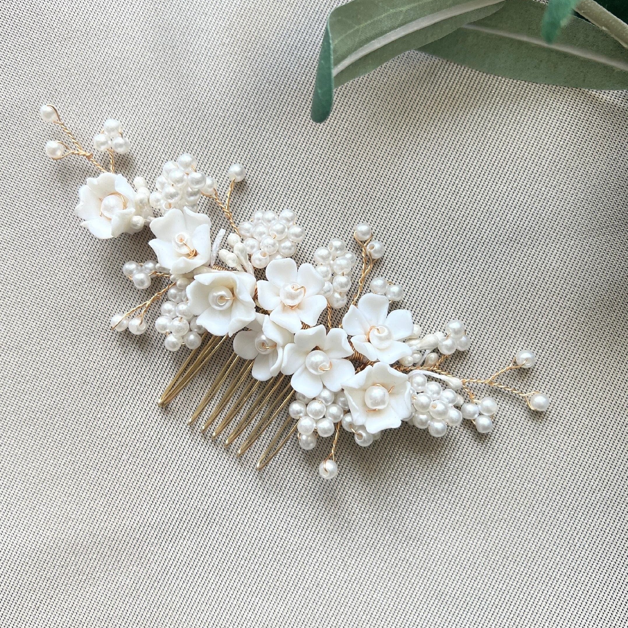 Braut Haarschmuck, Perlen Haarkamm, gold, Hochzeit, Blumen, Vintage, hochwertiger Brauthaarschmuck, Brautfrisur, Braut Zubehör-Brauthaarschmuck-Schmuckblüte