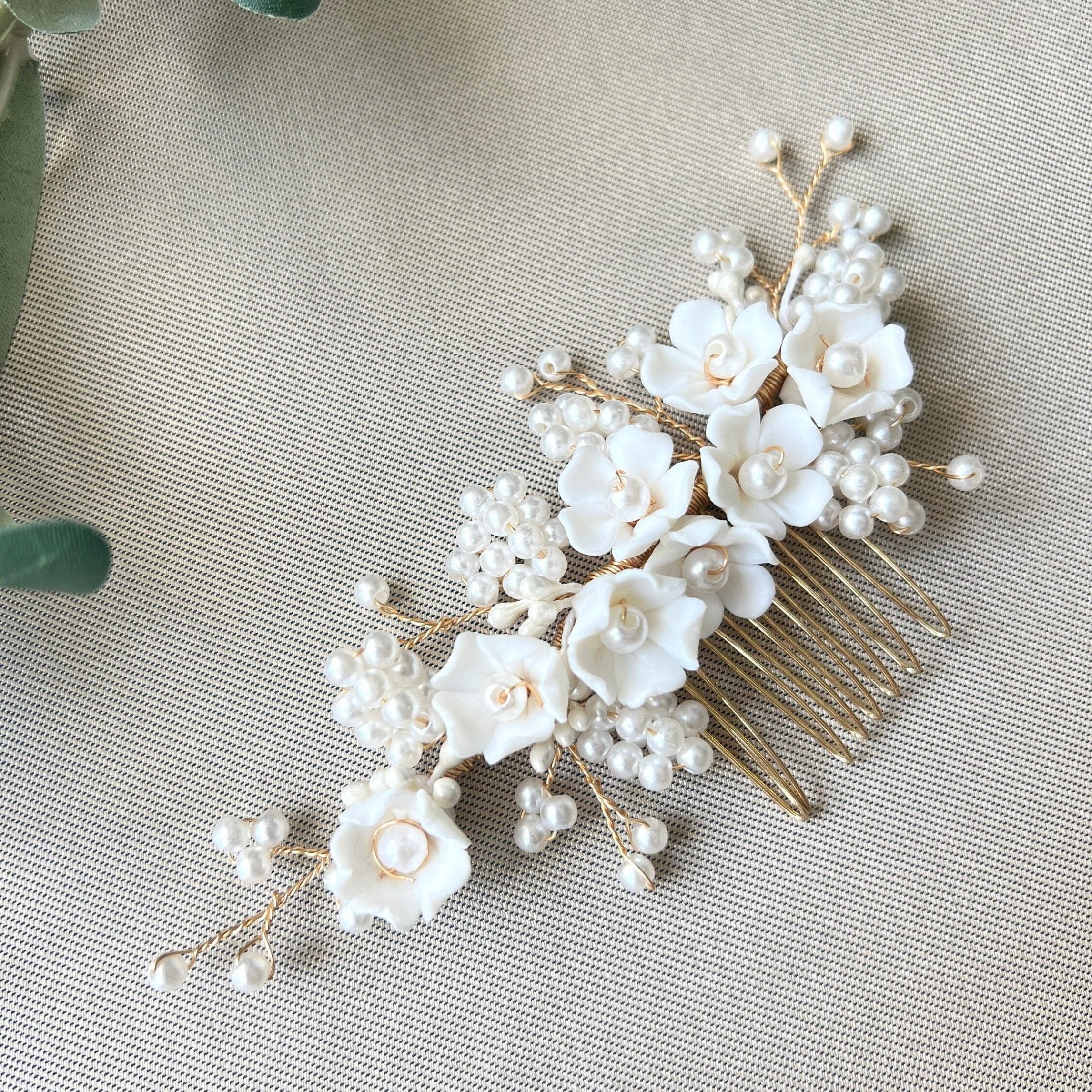 Braut Haarschmuck, Perlen Haarkamm, gold, Hochzeit, Blumen, Vintage, hochwertiger Brauthaarschmuck, Brautfrisur, Braut Zubehör-Brauthaarschmuck-Schmuckblüte