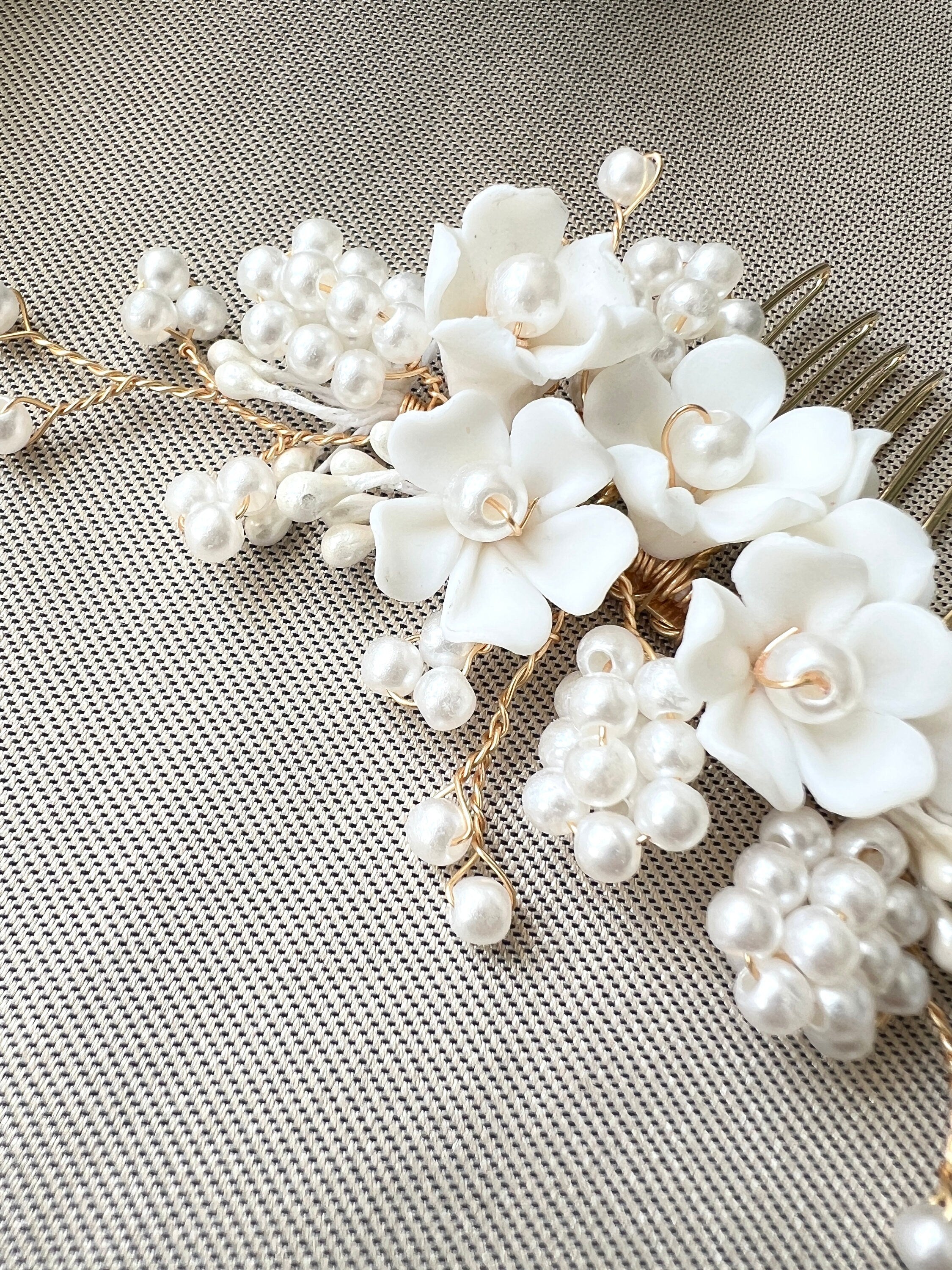 Braut Haarschmuck, Perlen Haarkamm, gold, Hochzeit, Blumen, Vintage, hochwertiger Brauthaarschmuck, Brautfrisur, Braut Zubehör-Brauthaarschmuck-Schmuckblüte