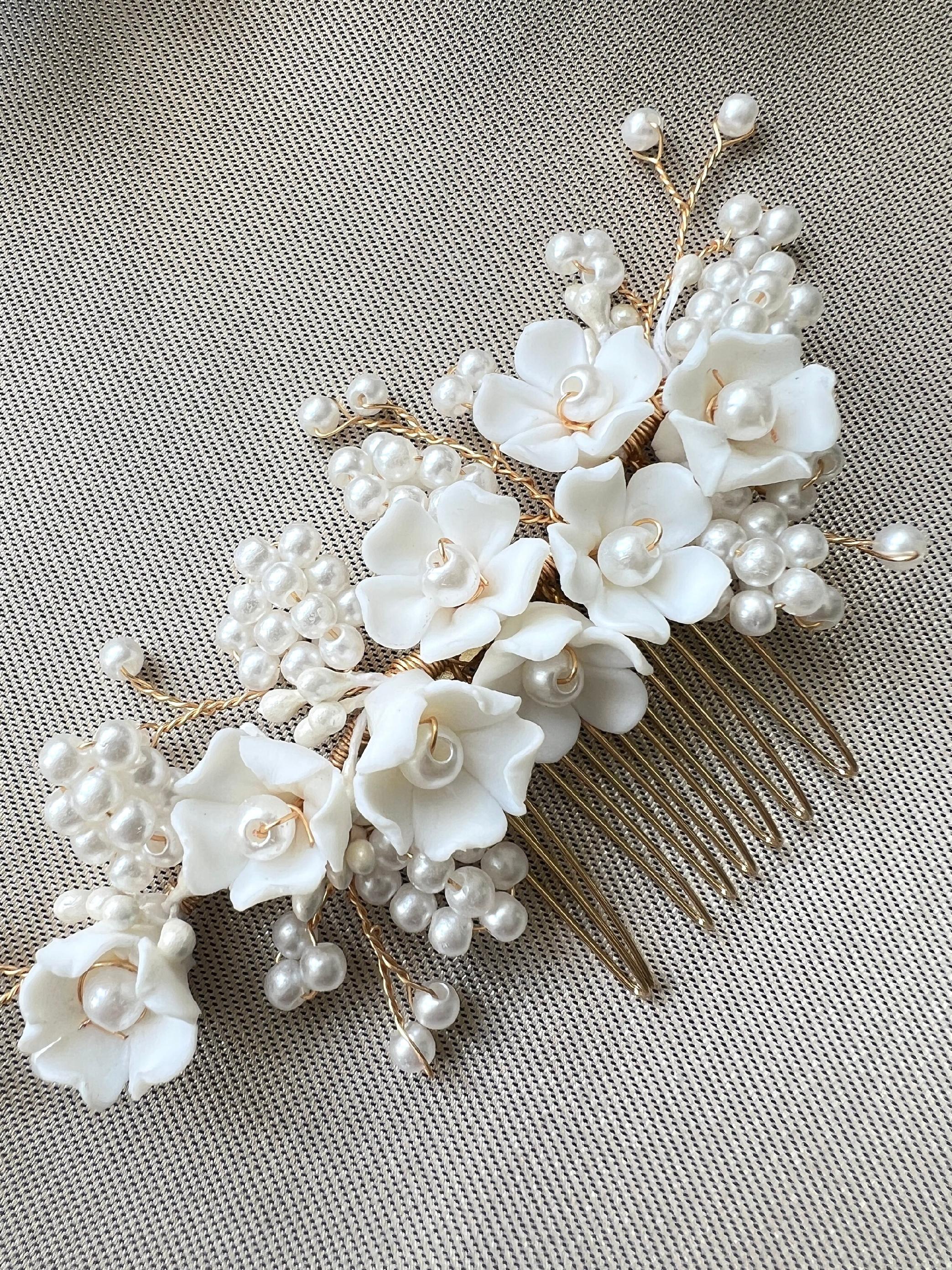 Braut Haarschmuck, Perlen Haarkamm, gold, Hochzeit, Blumen, Vintage, hochwertiger Brauthaarschmuck, Brautfrisur, Braut Zubehör-Brauthaarschmuck-Schmuckblüte