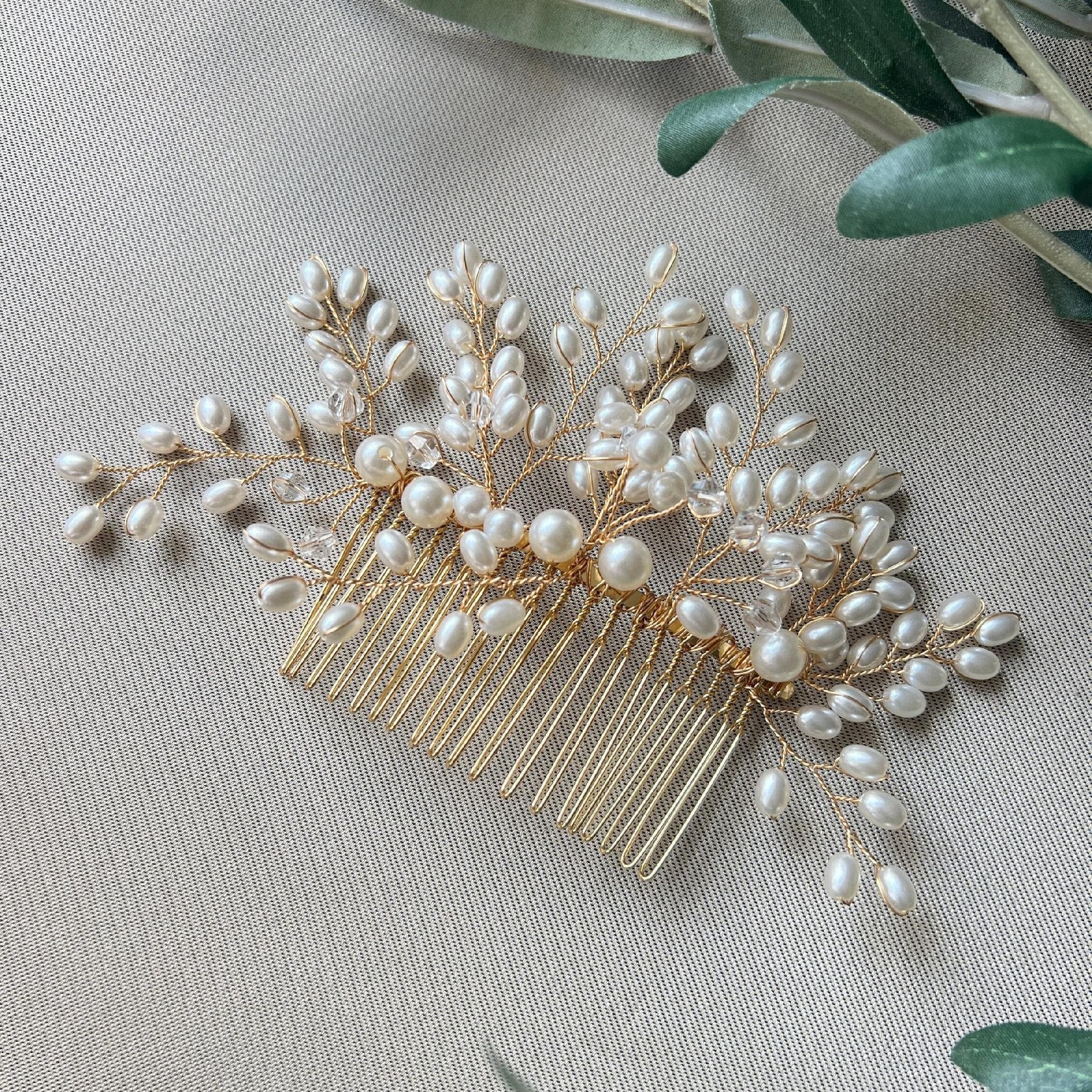 Braut Haarschmuck, Perlen Haarkamm, gold, Hochzeit, hochwertiger Brauthaarschmuck, Brautfrisur, Kopfschmuck-Brauthaarschmuck-Schmuckblüte