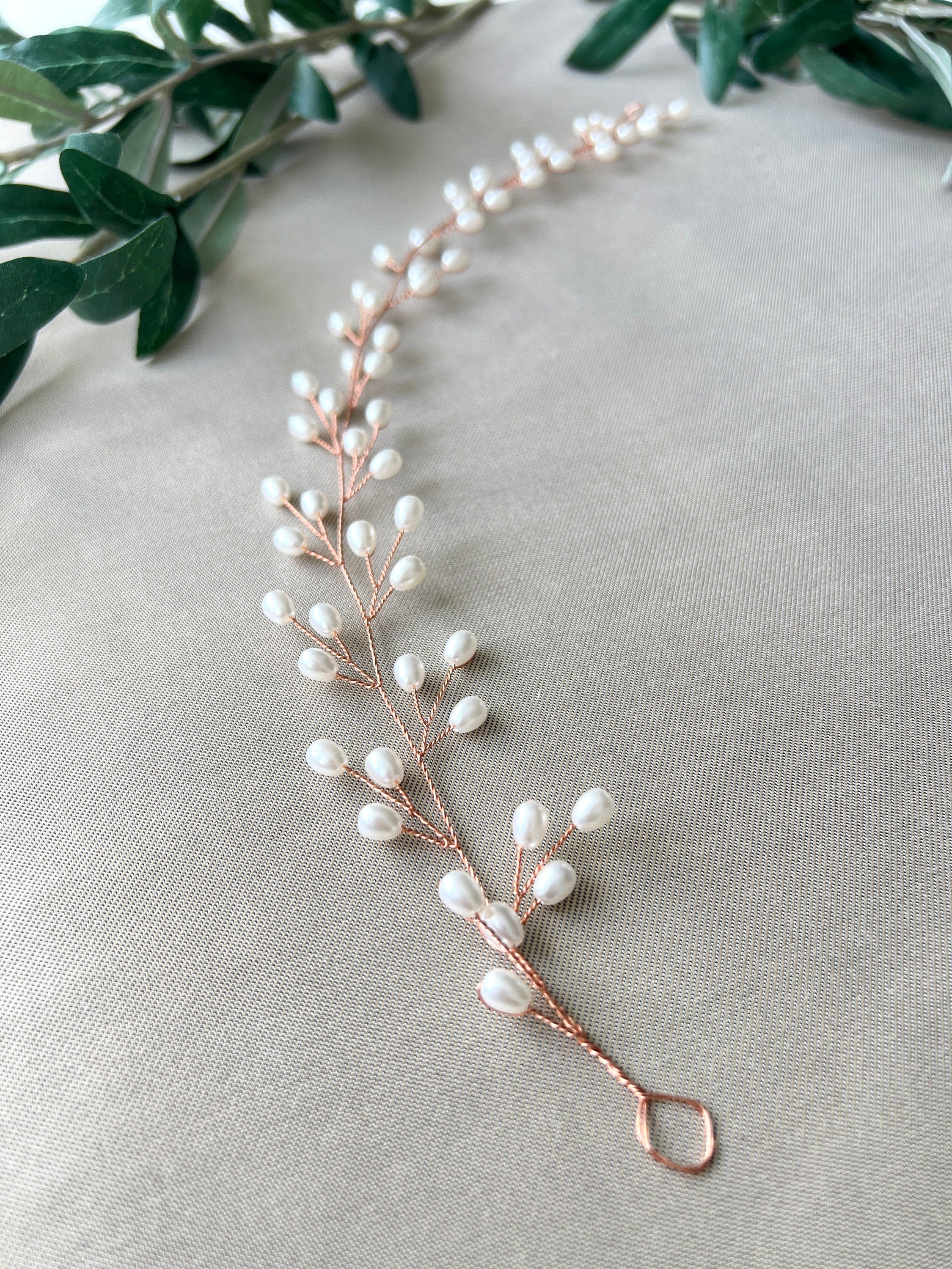 Braut Haarschmuck, Roségold mit Perlen, Hochzeit, Brautschmuck, Hochzeitshaarband, Haarkranz, Haarranke-Brauthaarschmuck-Schmuckblüte