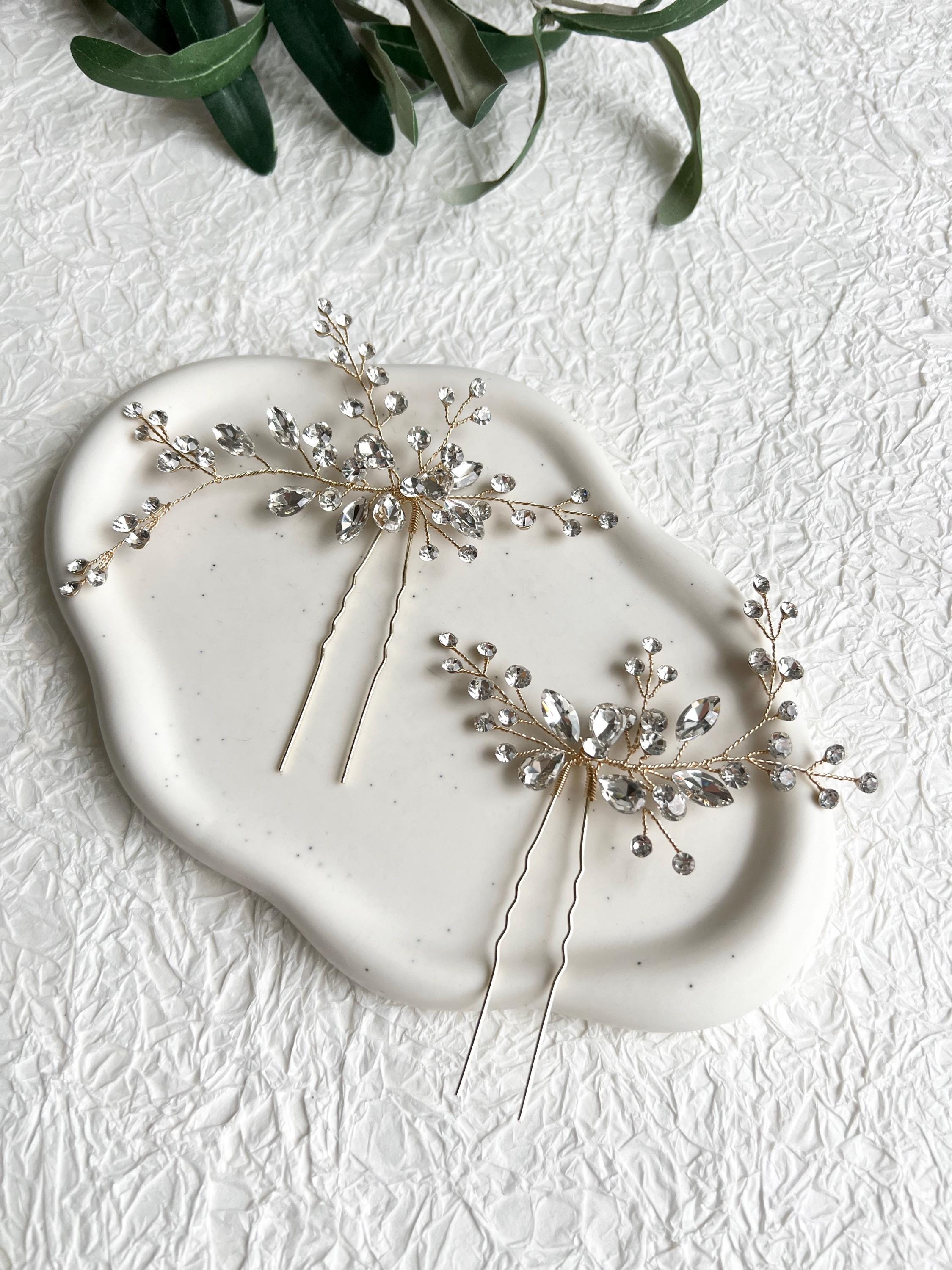 Haarnadel, Set, Gold, Haarspangen mit Strasssteinen, Brautschmuck, Brautfrisur, Schmuck Hochzeit, glänzender Haarschmuck, Braut