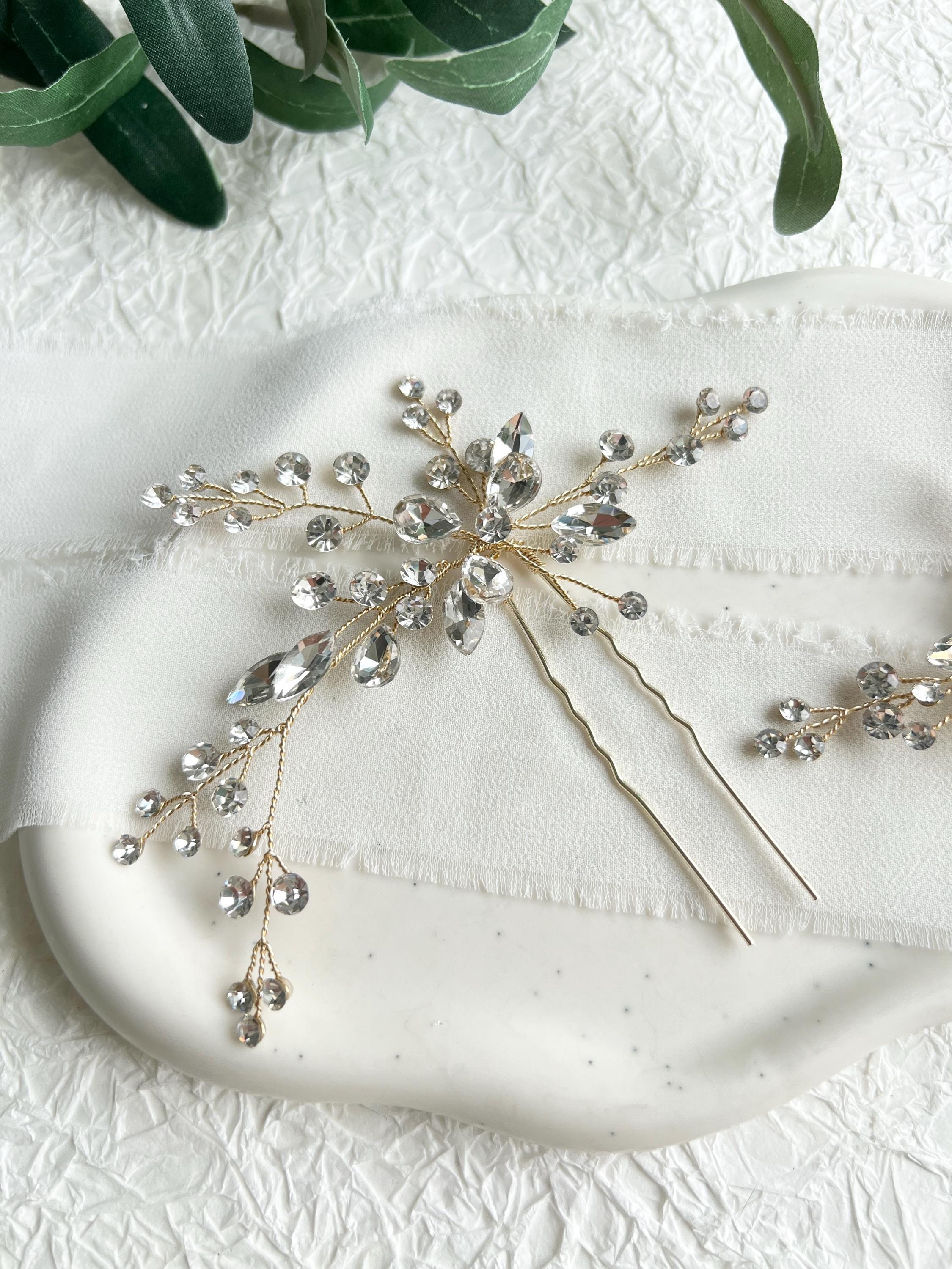 Haarnadel, Set, Gold, Haarspangen mit Strasssteinen, Brautschmuck, Brautfrisur, Schmuck Hochzeit, glänzender Haarschmuck, Braut