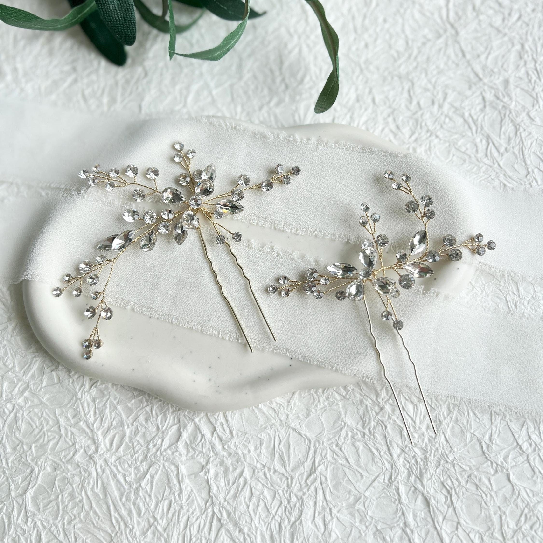 Haarnadel, Set, Gold, Haarspangen mit Strasssteinen, Brautschmuck, Brautfrisur, Schmuck Hochzeit, glänzender Haarschmuck, Braut