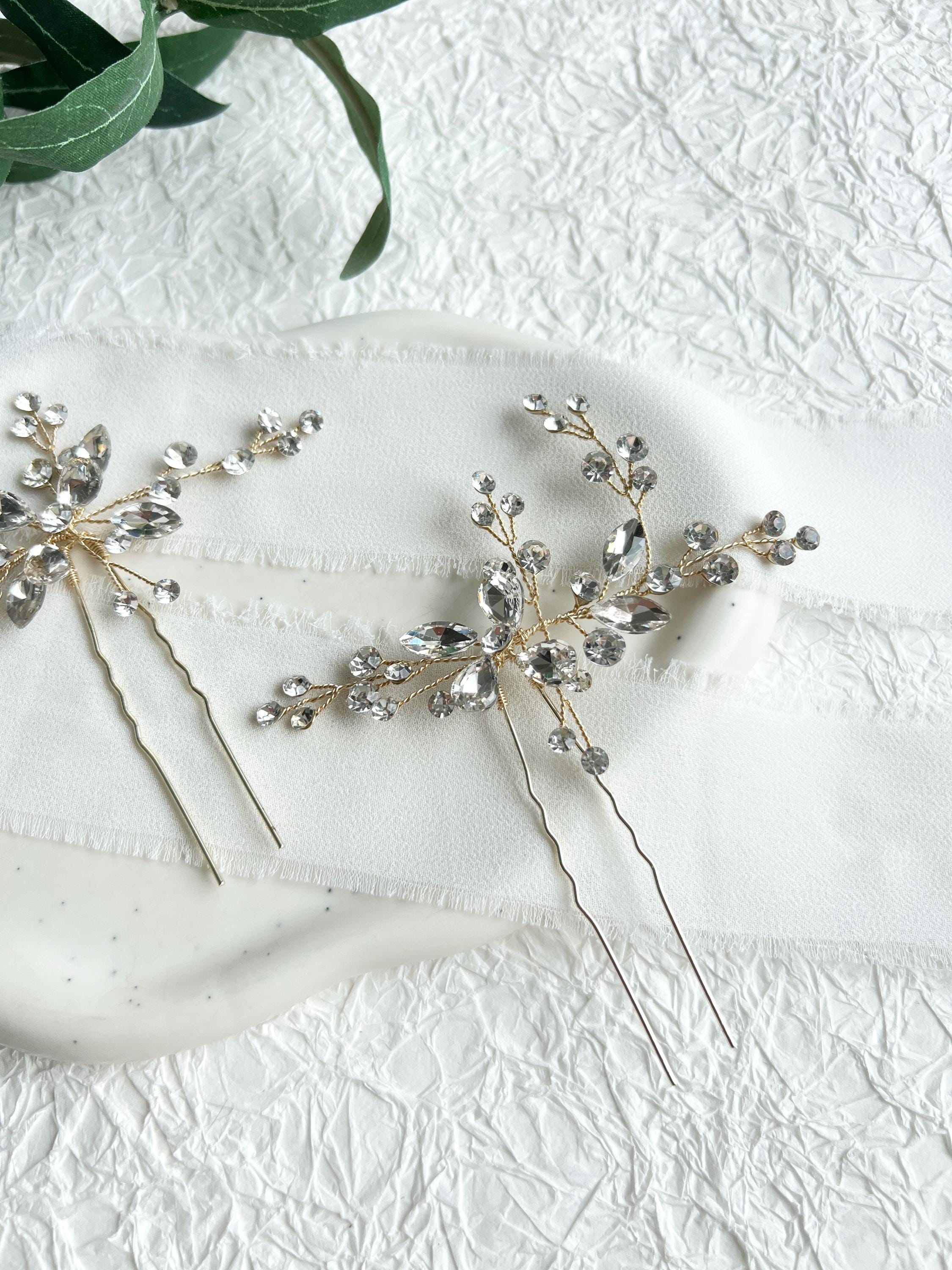 Haarnadel, Set, Gold, Haarspangen mit Strasssteinen, Brautschmuck, Brautfrisur, Schmuck Hochzeit, glänzender Haarschmuck, Braut