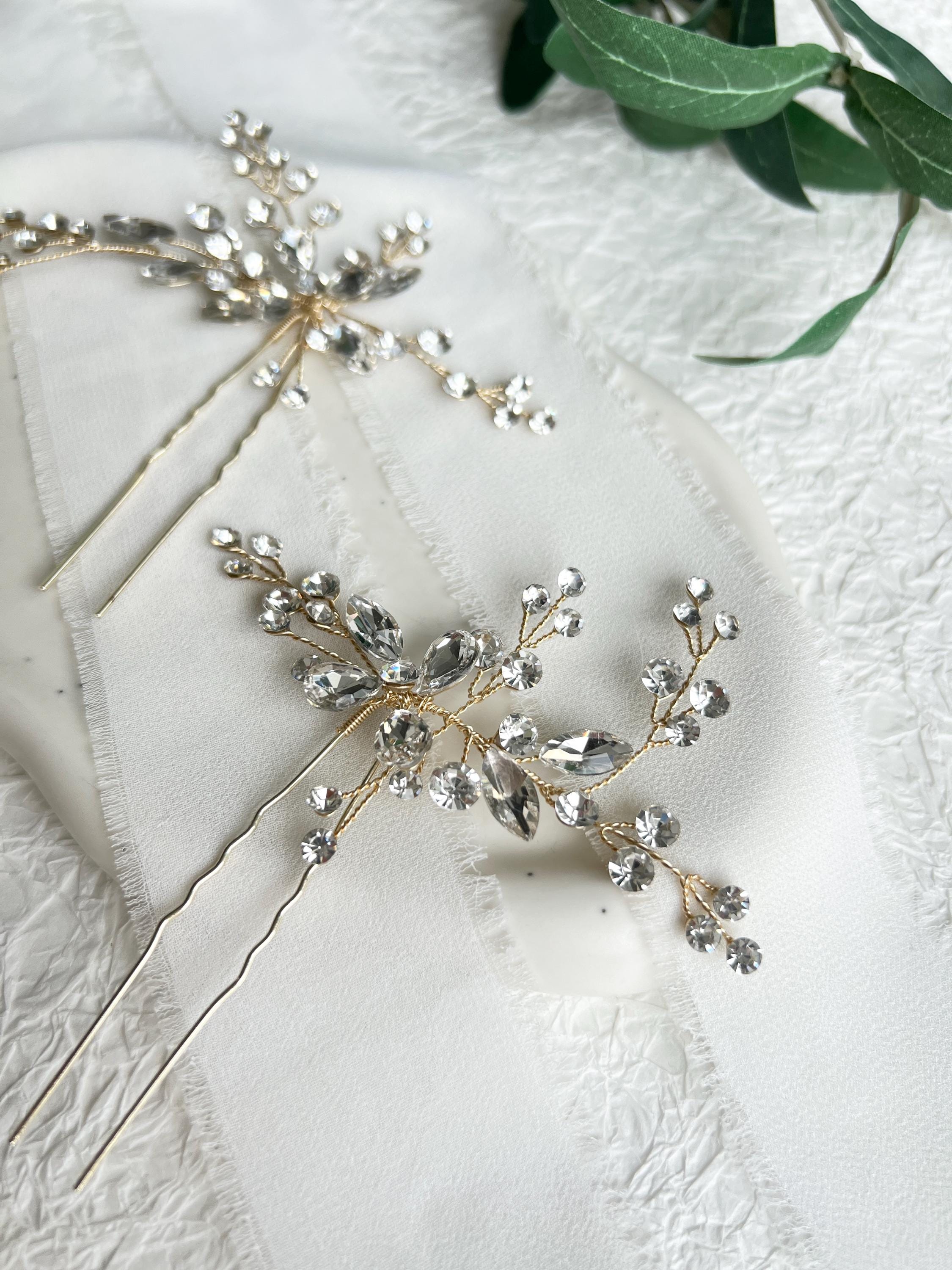 Haarnadel, Set, Gold, Haarspangen mit Strasssteinen, Brautschmuck, Brautfrisur, Schmuck Hochzeit, glänzender Haarschmuck, Braut