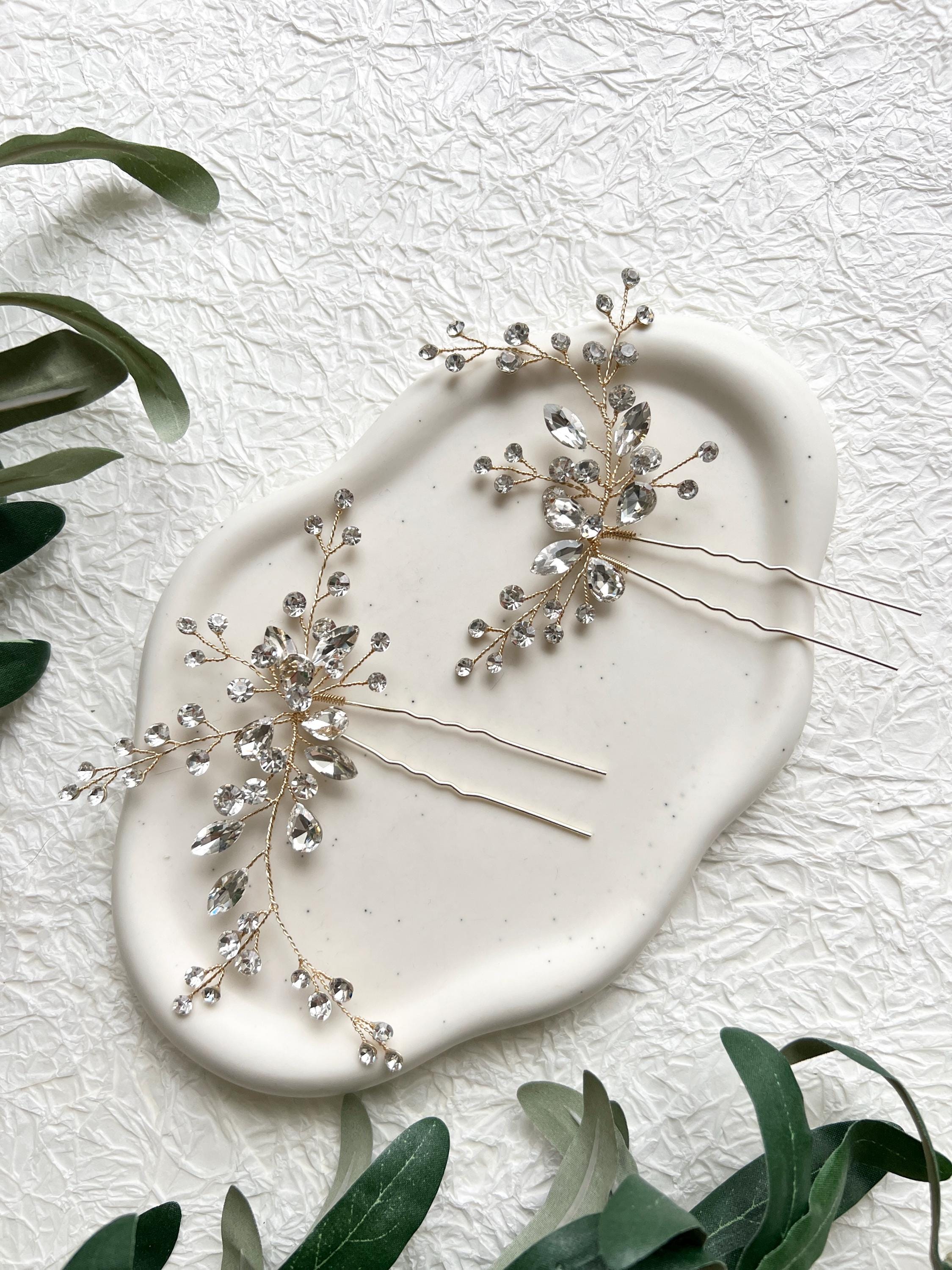 Haarnadel, Set, Gold, Haarspangen mit Strasssteinen, Brautschmuck, Brautfrisur, Schmuck Hochzeit, glänzender Haarschmuck, Braut