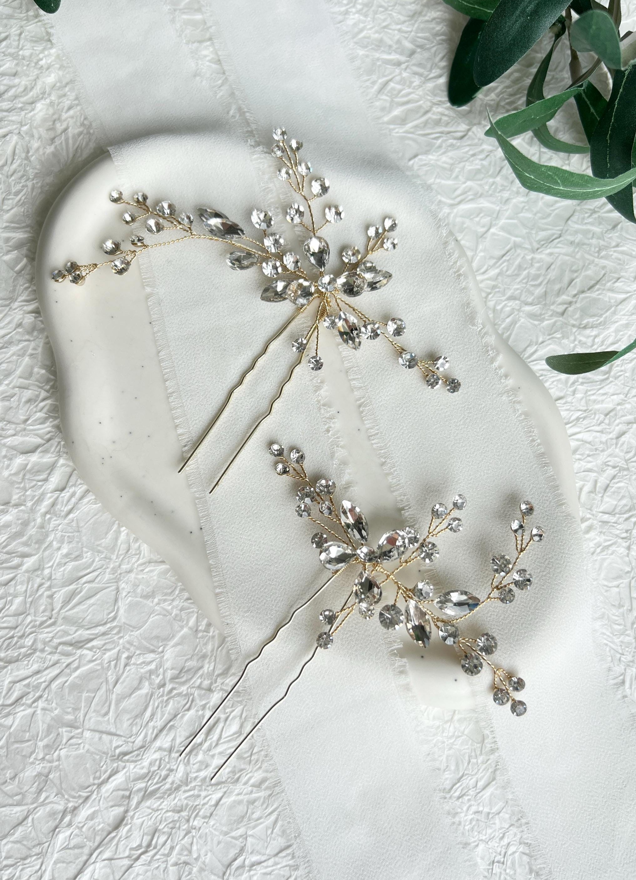 Haarnadel, Set, Gold, Haarspangen mit Strasssteinen, Brautschmuck, Brautfrisur, Schmuck Hochzeit, glänzender Haarschmuck, Braut