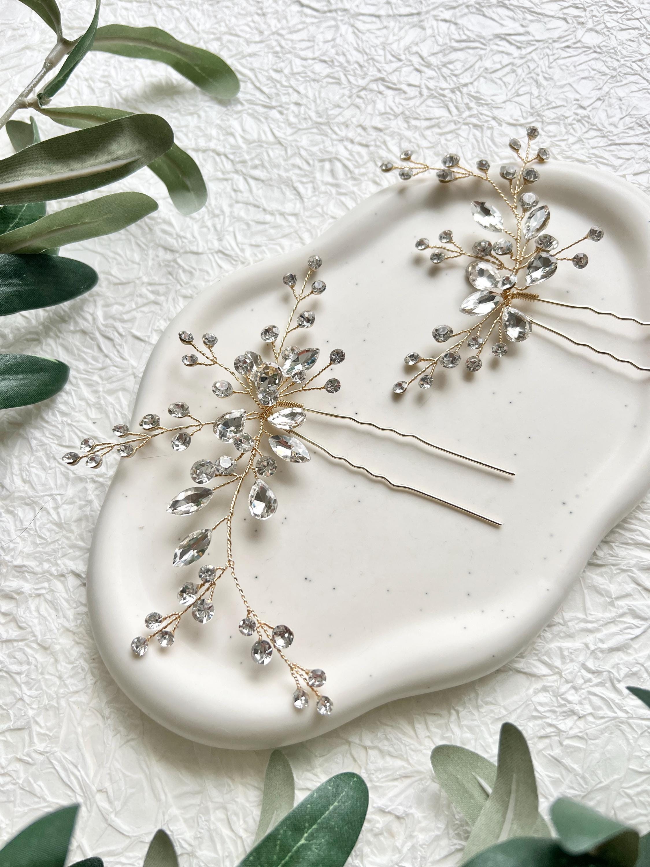 Haarnadel, Set, Gold, Haarspangen mit Strasssteinen, Brautschmuck, Brautfrisur, Schmuck Hochzeit, glänzender Haarschmuck, Braut