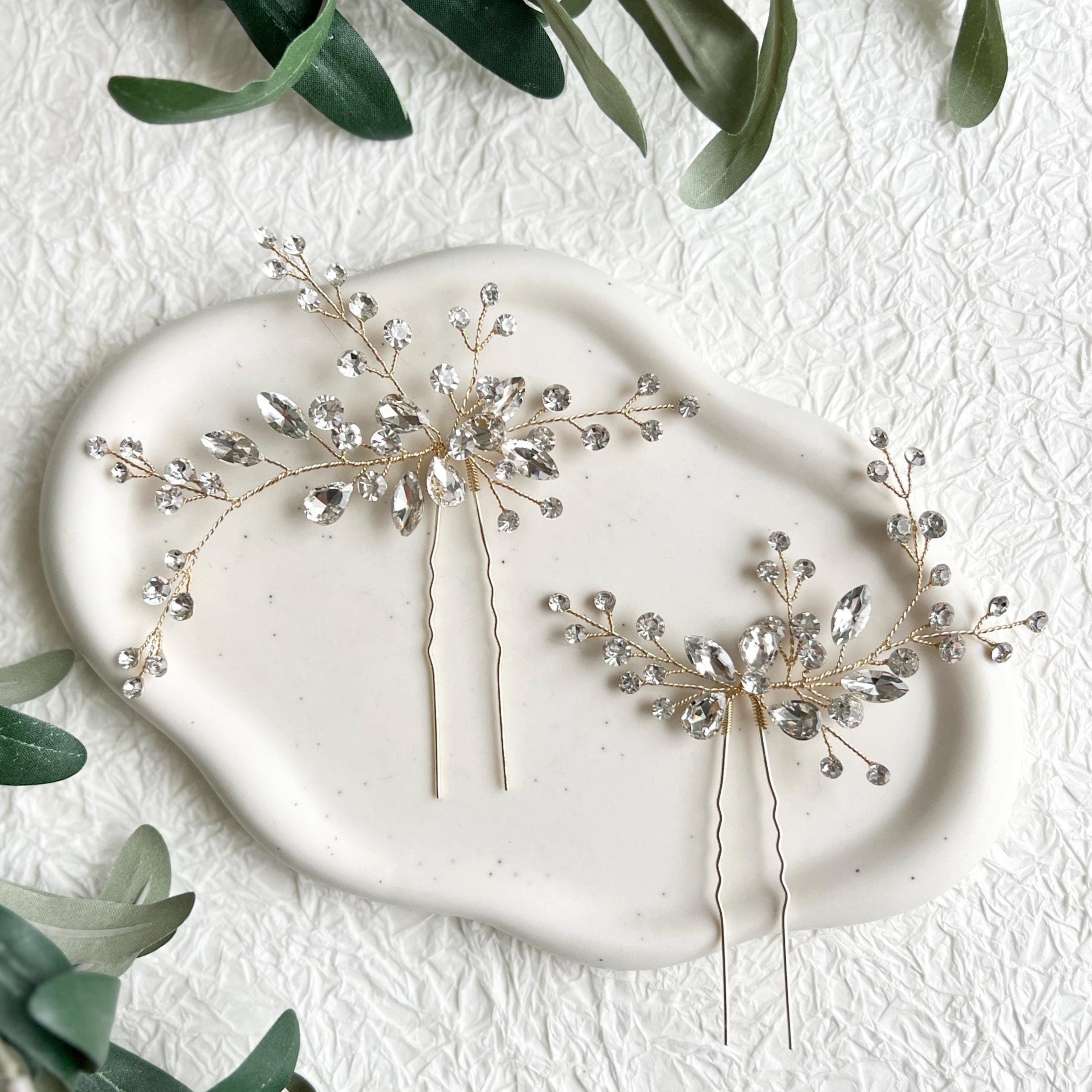 Haarnadel, Set, Gold, Haarspangen mit Strasssteinen, Brautschmuck, Brautfrisur, Schmuck Hochzeit, glänzender Haarschmuck, Braut
