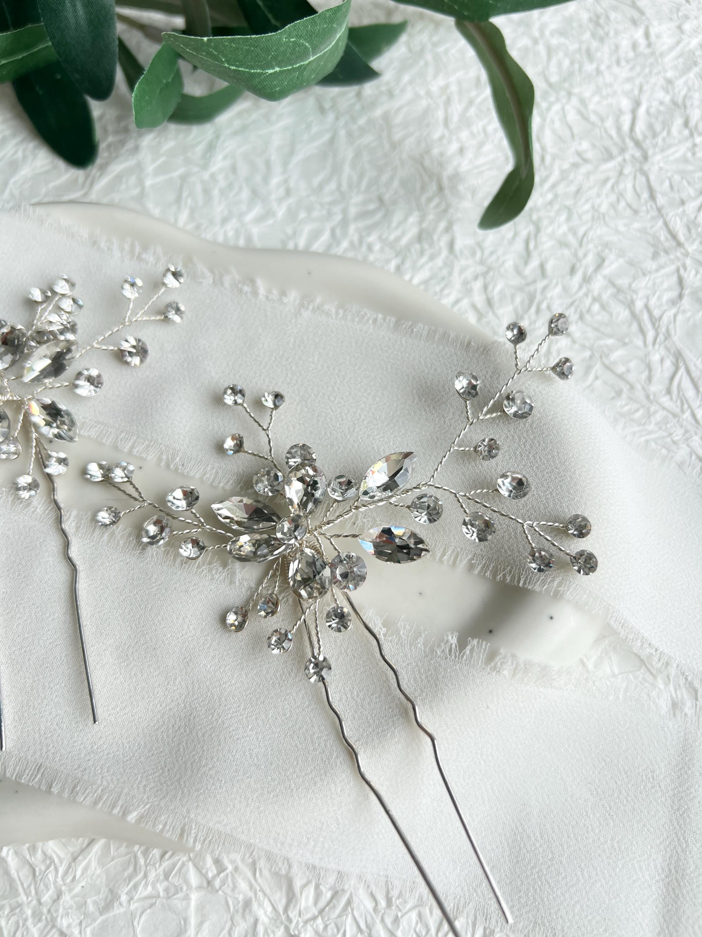 Haarnadel, Set, Silber, Haarspangen mit Strasssteinen, Brautschmuck, Brautfrisur, Schmuck Hochzeit, glänzender Haarschmuck, Braut