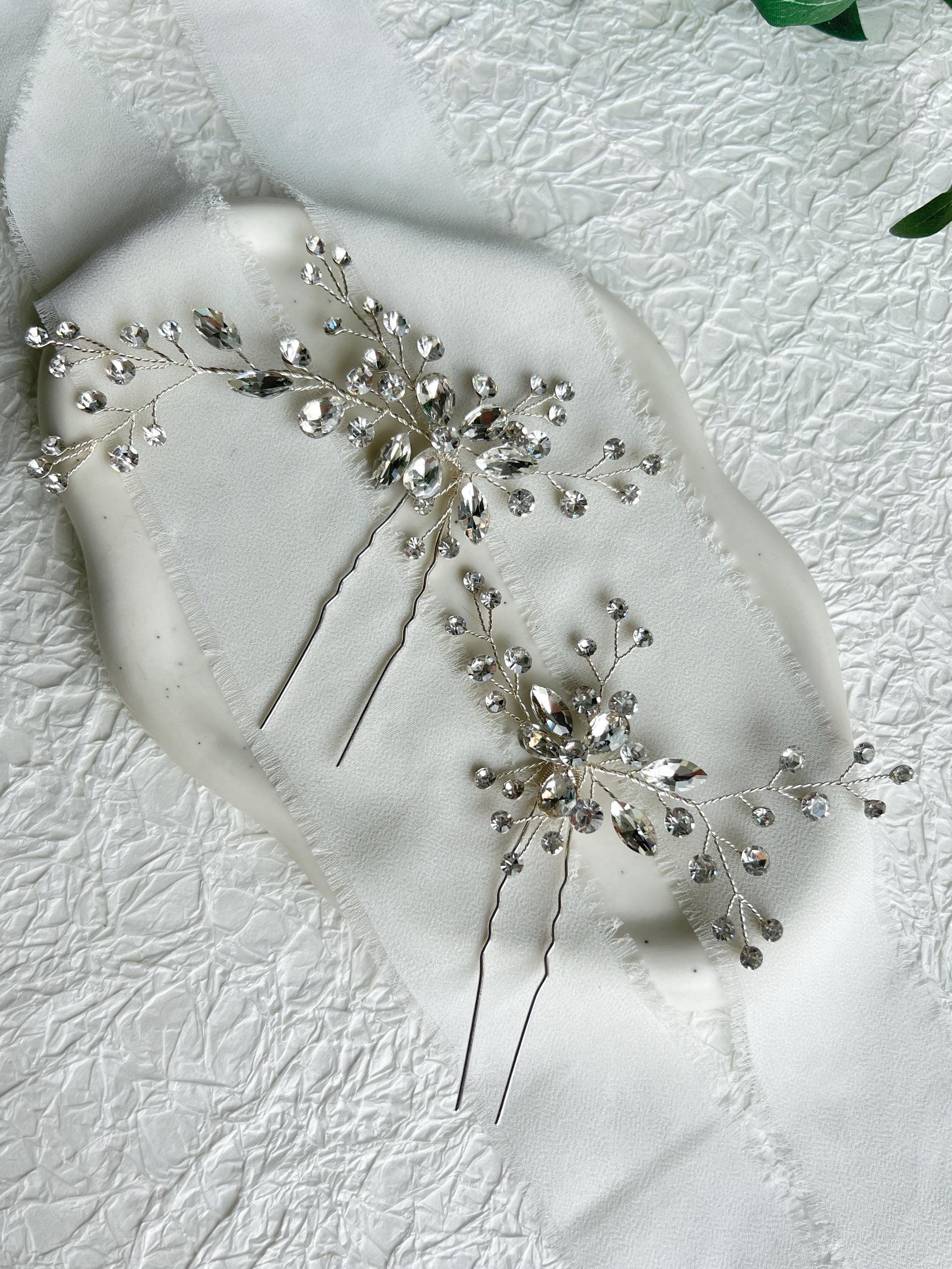 Haarnadel, Set, Silber, Haarspangen mit Strasssteinen, Brautschmuck, Brautfrisur, Schmuck Hochzeit, glänzender Haarschmuck, Braut