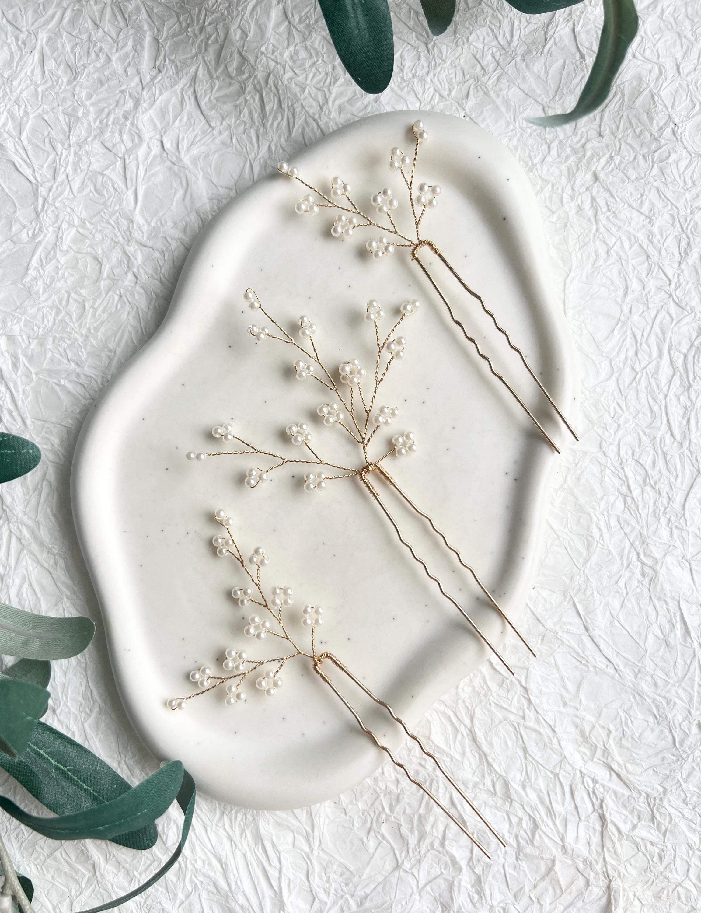 Haarschmuck, Set 3 Stück, goldene Haarnadeln, feine weiße Perlen, Gold, Brautschmuck, Haarspangen, Hochzeit, Standesamt