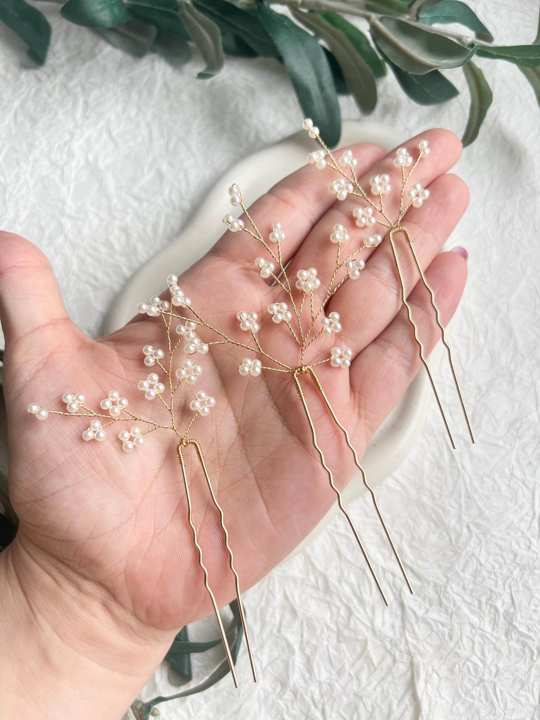 Haarschmuck, Set 3 Stück, goldene Haarnadeln, feine weiße Perlen, Gold, Brautschmuck, Haarspangen, Hochzeit, Standesamt