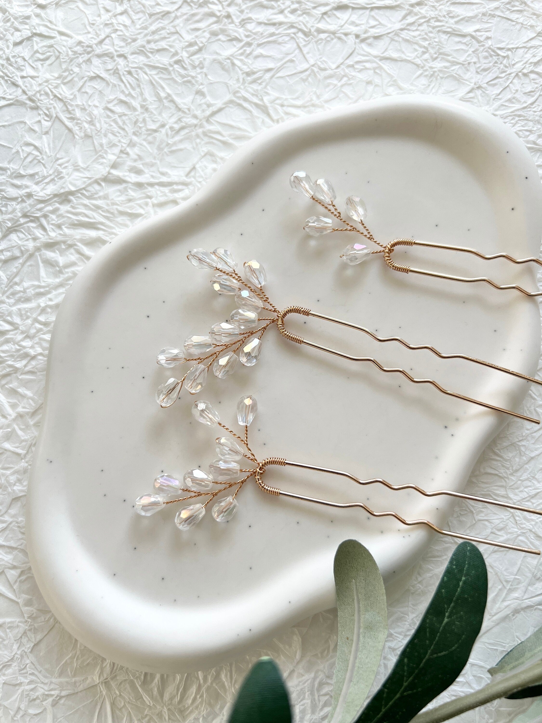 Braut Haarschmuck Set 3 Stück Haarspange gold mit weißen Perlen Haarnadeln Brautschmuck-Brauthaarschmuck-Schmuckblüte