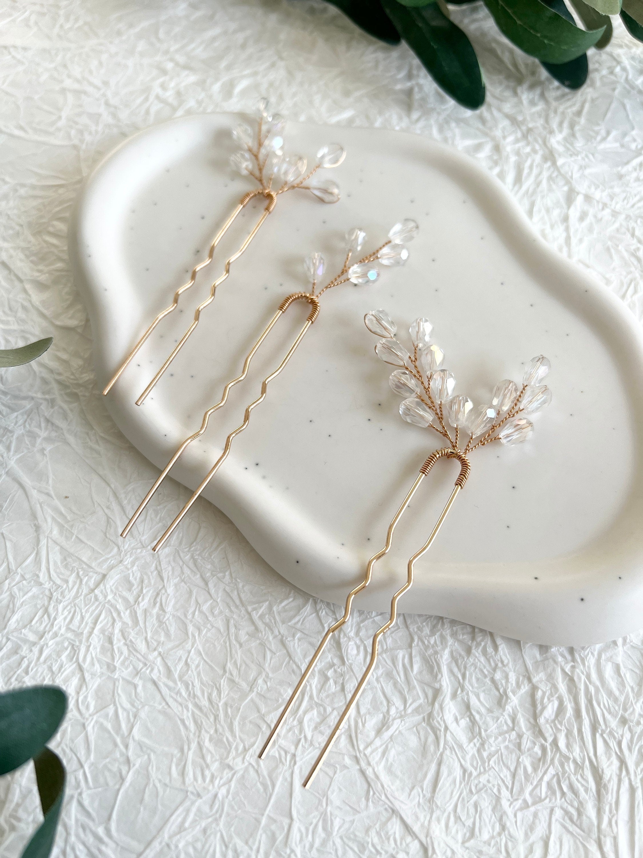 Braut Haarschmuck Set 3 Stück Haarspange gold mit weißen Perlen Haarnadeln Brautschmuck-Brauthaarschmuck-Schmuckblüte