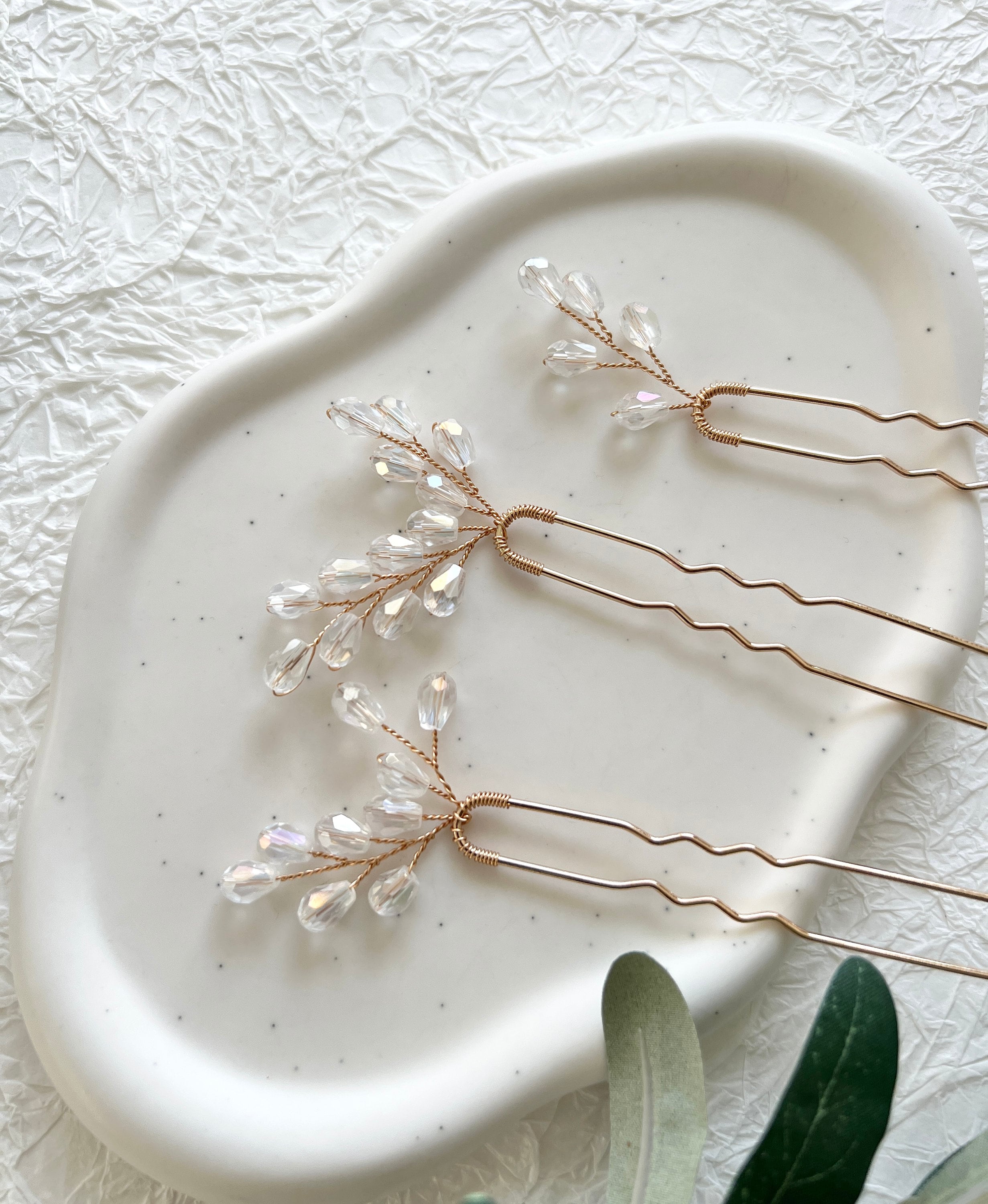 Braut Haarschmuck Set 3 Stück Haarspange gold mit weißen Perlen Haarnadeln Brautschmuck-Brauthaarschmuck-Schmuckblüte