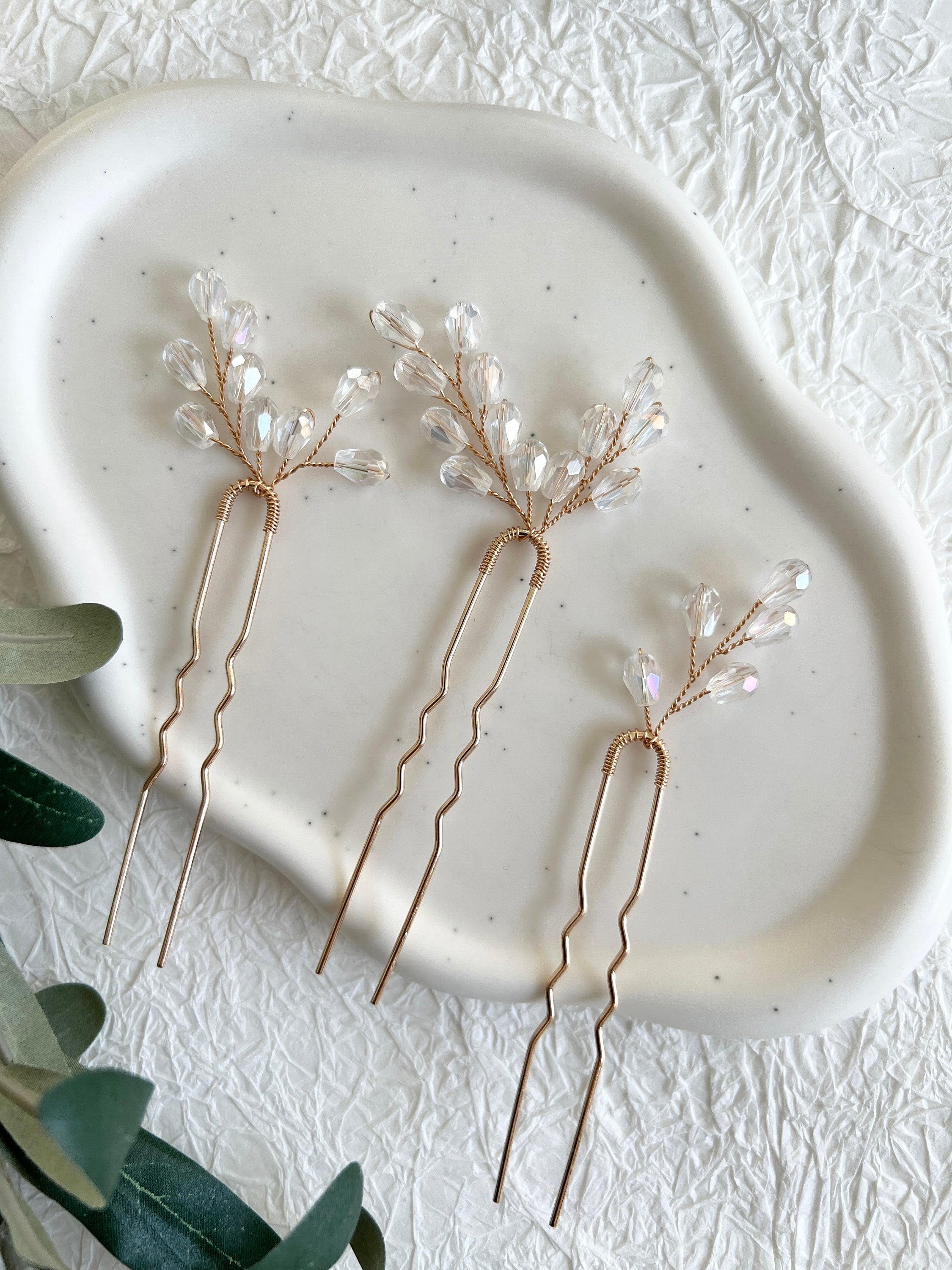 Braut Haarschmuck Set 3 Stück Haarspange gold mit weißen Perlen Haarnadeln Brautschmuck-Brauthaarschmuck-Schmuckblüte