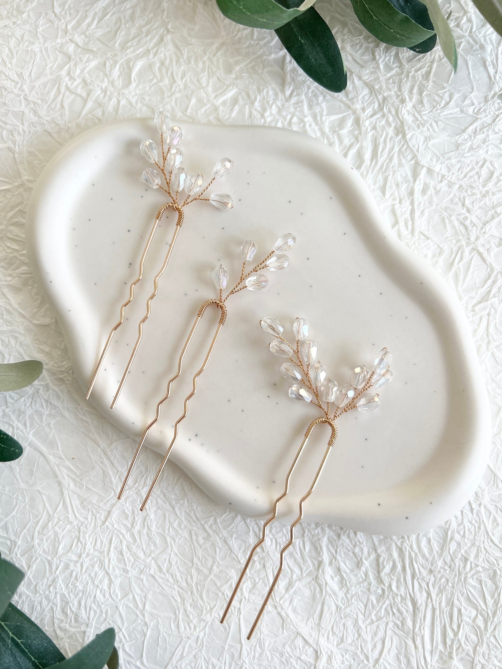 Braut Haarschmuck Set 3 Stück Haarspange gold mit weißen Perlen Haarnadeln Brautschmuck-Brauthaarschmuck-Schmuckblüte