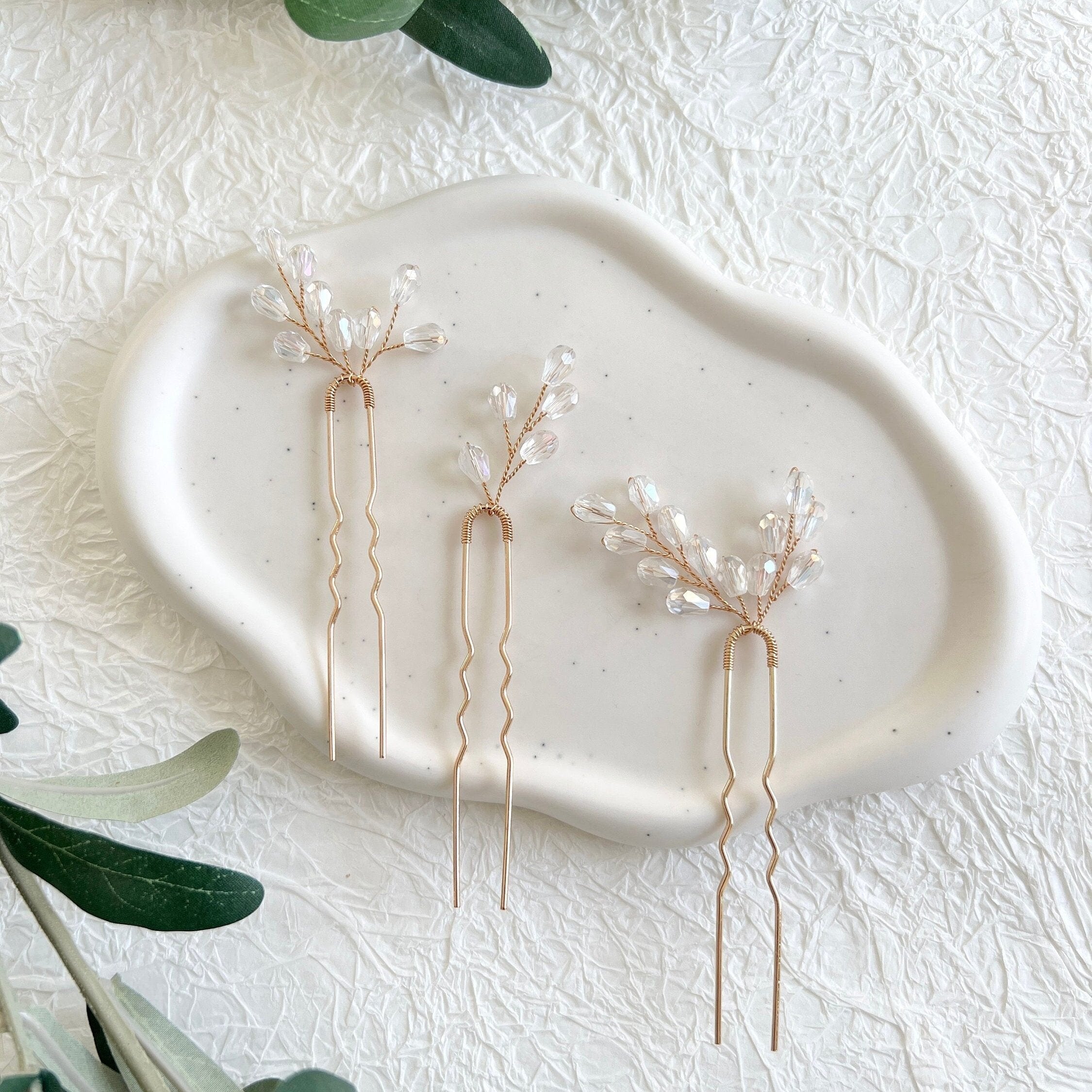 Braut Haarschmuck Set 3 Stück Haarspange gold mit weißen Perlen Haarnadeln Brautschmuck-Brauthaarschmuck-Schmuckblüte