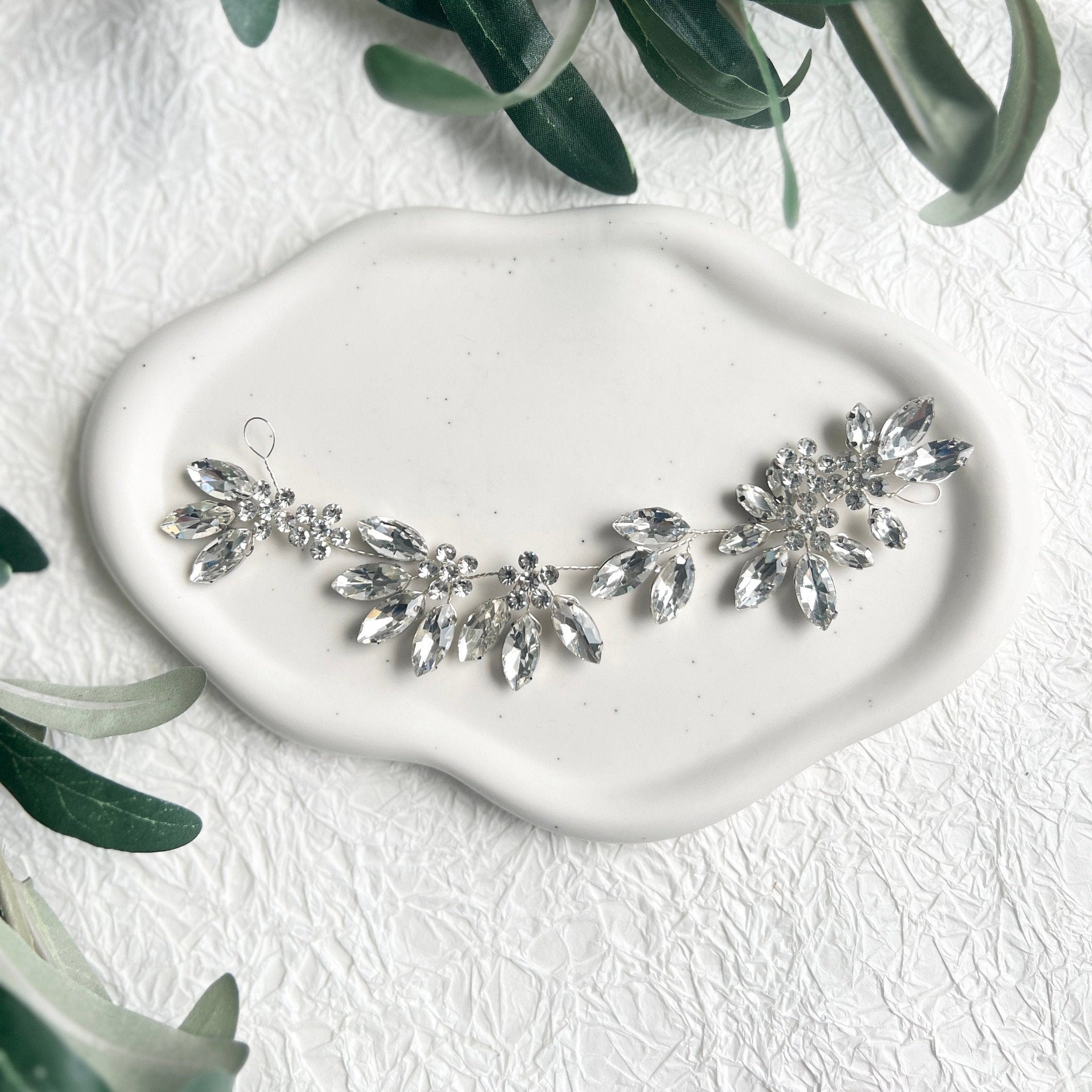 Braut Haarschmuck, Silber Haarrebe, Strass, Hochzeit, Brautschmuck, Hochzeitshaarband, Haarkranz,-Brauthaarschmuck-Schmuckblüte