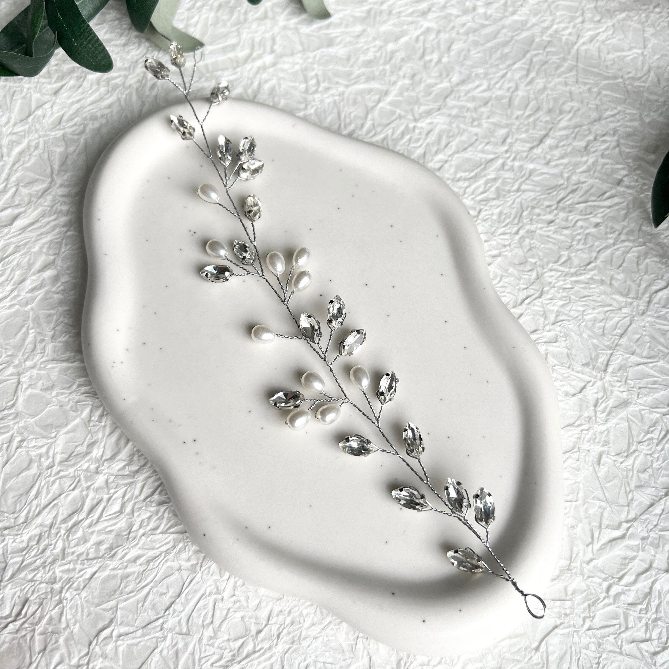 Braut Haarschmuck, Silber Haarrebe mit Perlen, Strass, Haar Hochzeit, Brautschmuck,-Brauthaarschmuck-Schmuckblüte