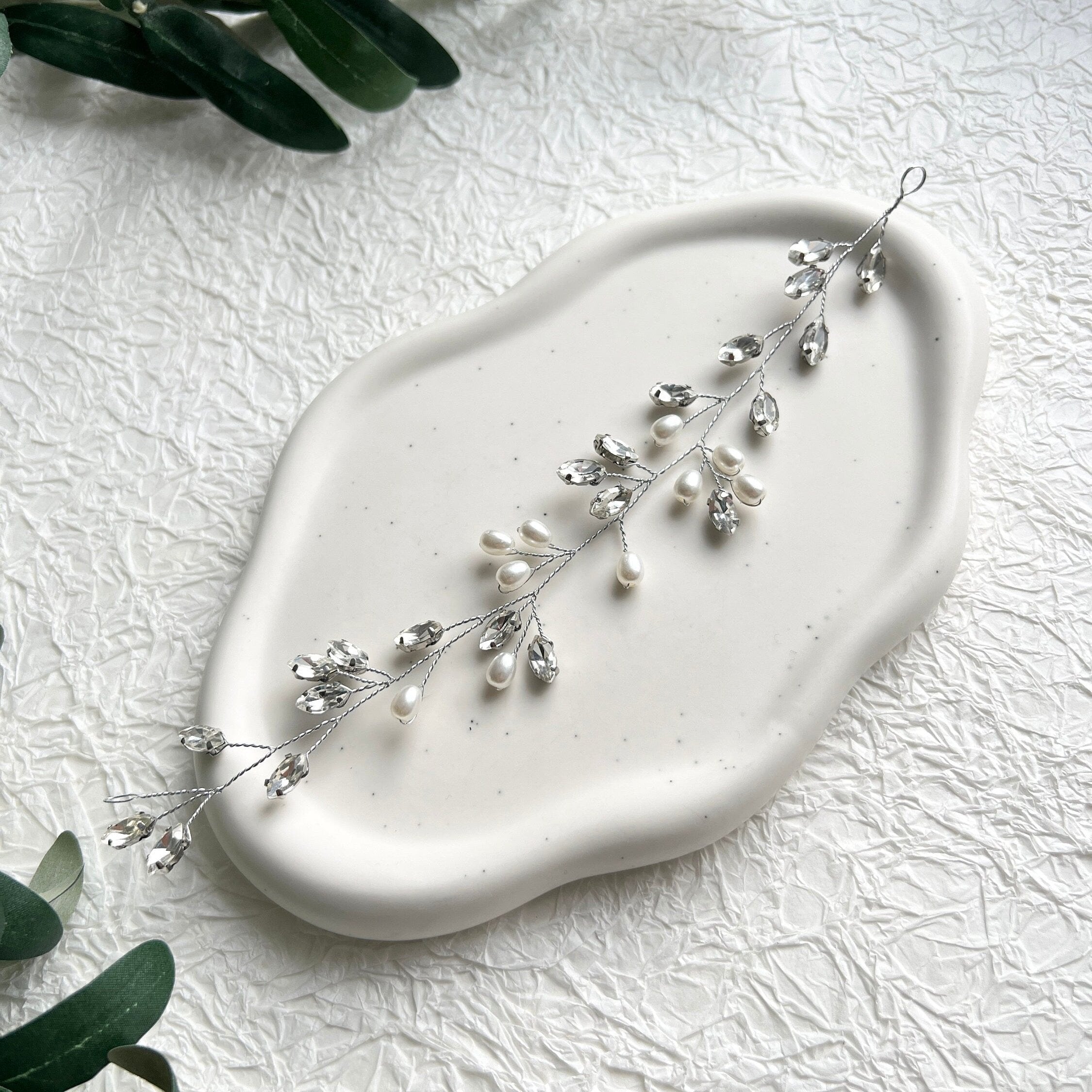 Braut Haarschmuck, Silber Haarrebe mit Perlen, Strass, Haar Hochzeit, Brautschmuck,-Brauthaarschmuck-Schmuckblüte