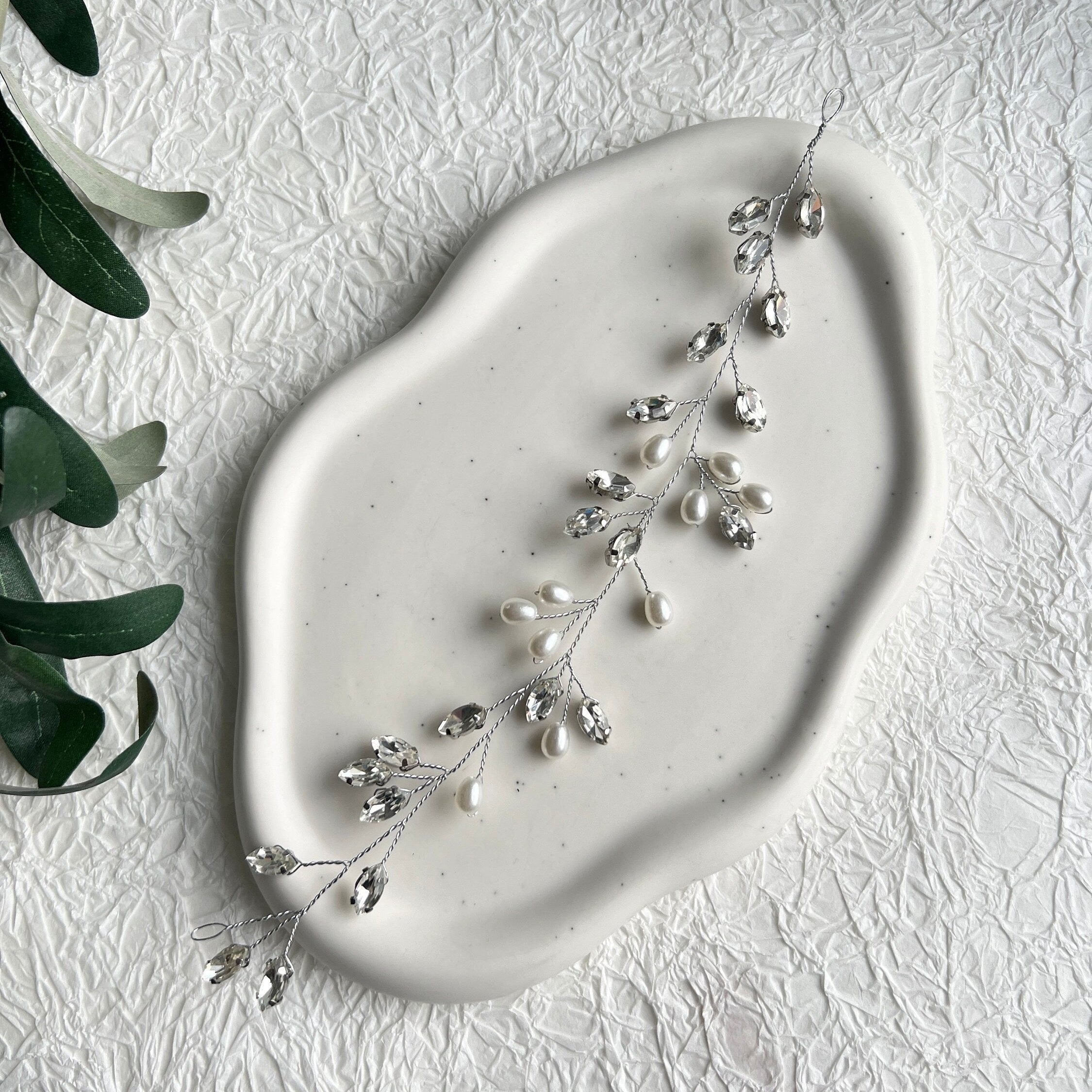 Braut Haarschmuck, Silber Haarrebe mit Perlen, Strass, Haar Hochzeit, Brautschmuck,-Brauthaarschmuck-Schmuckblüte