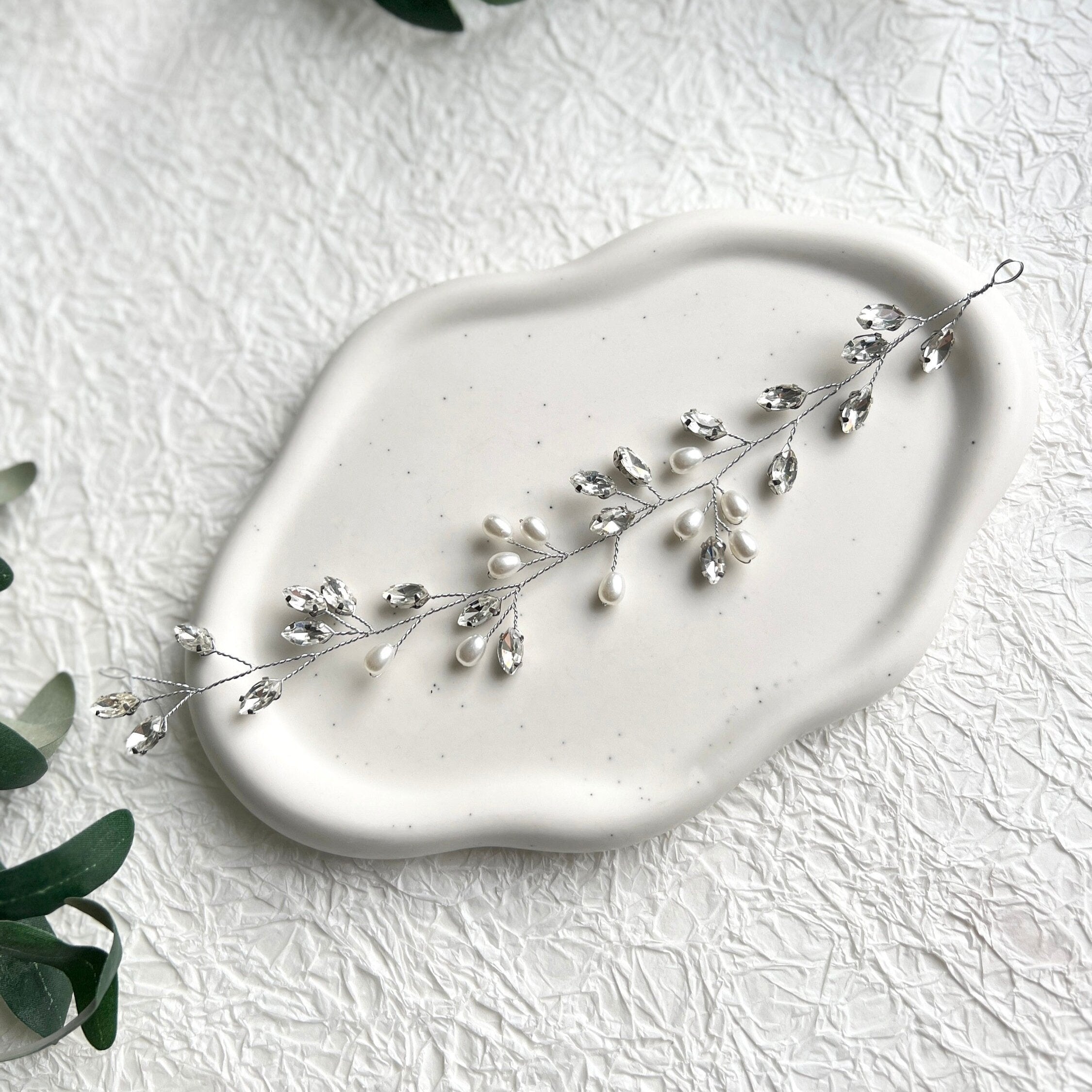Braut Haarschmuck, Silber Haarrebe mit Perlen, Strass, Haar Hochzeit, Brautschmuck,-Brauthaarschmuck-Schmuckblüte