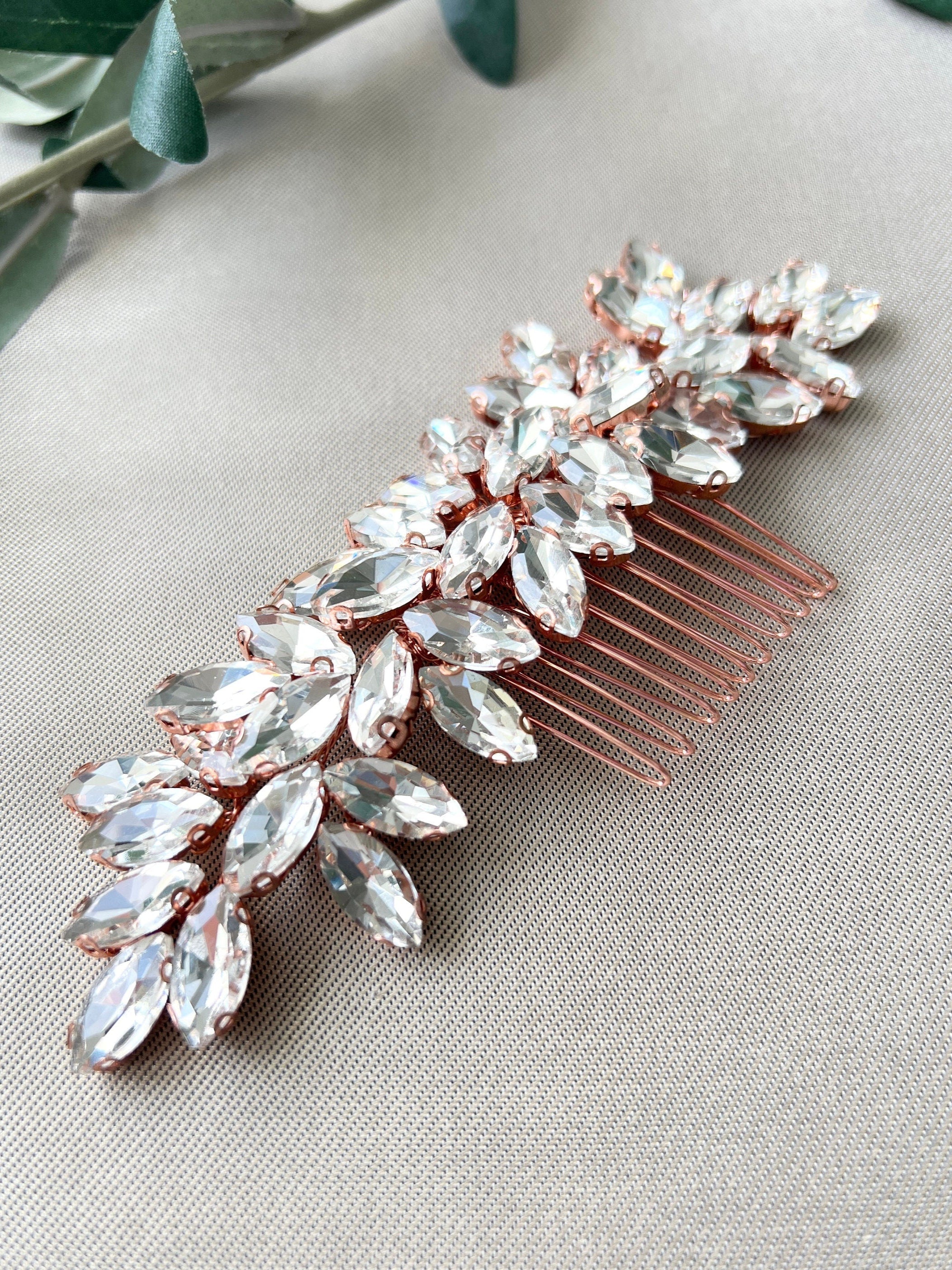 Braut Haarschmuck, elegant glänzende Strasssteine, Haarkamm, Roségold, Hochzeit, hochwertiger Brautschmuck-Brauthaarschmuck-Schmuckblüte