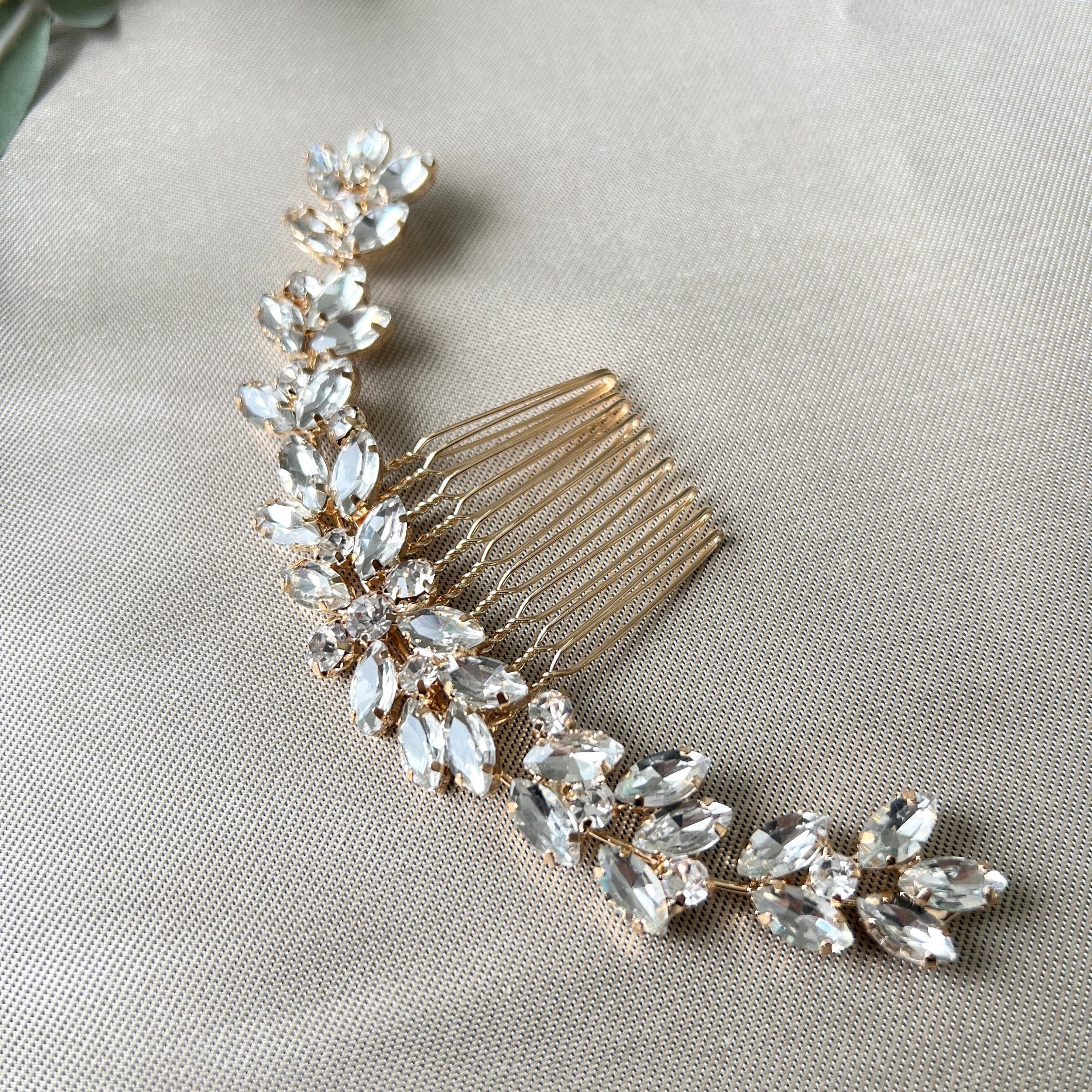 Braut Haarschmuck, glänzende Strasssteine Haarkamm, gold, Hochzeit, hochwertiger Brauthaarschmuck, Brautfrisur, Kopfschmuck-Brauthaarschmuck-Schmuckblüte