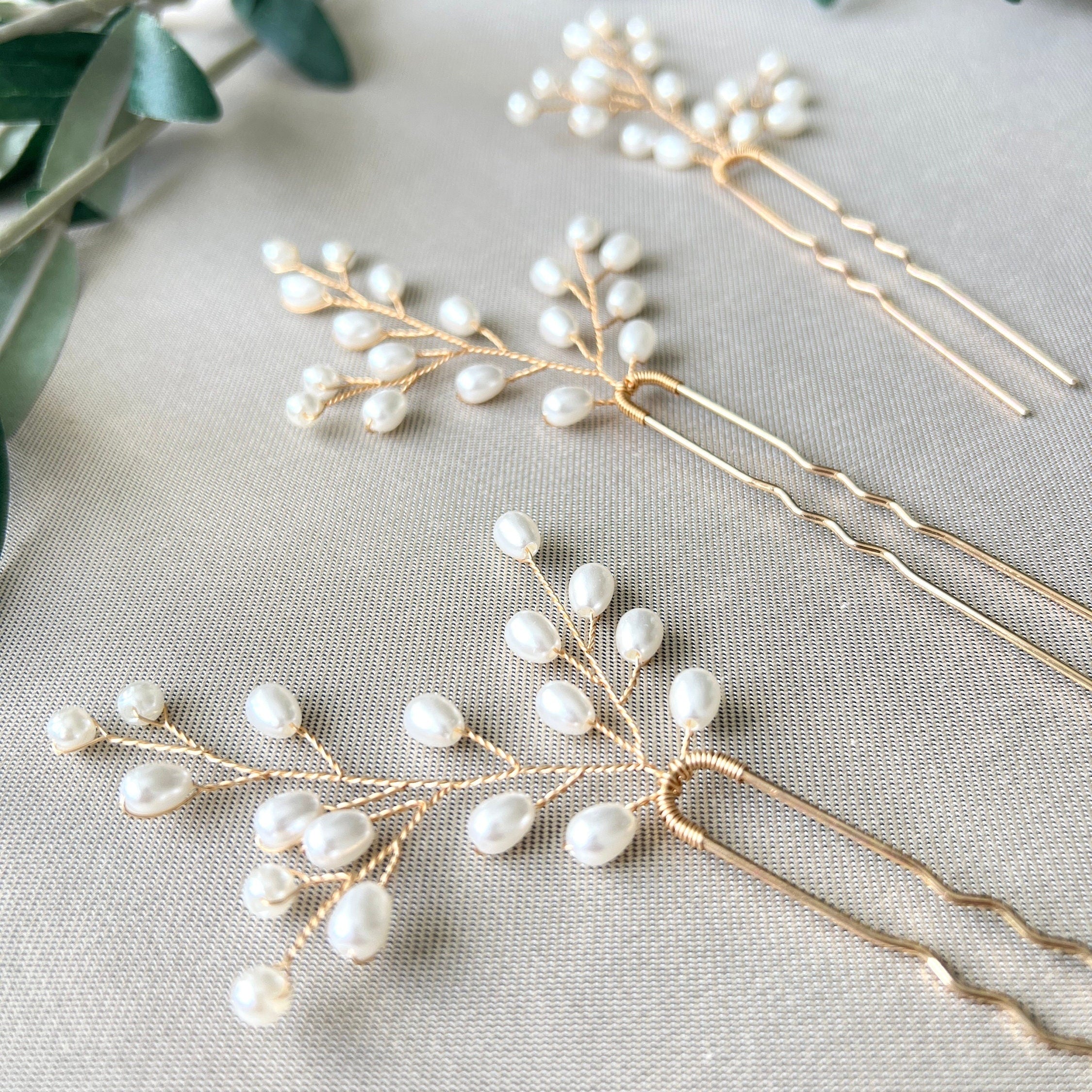 Braut Haarschmuck Set 3 Stück Haarspange gold mit weißen Perlen Haarnadeln Brautschmuck Hochzeitsschmuck Brautjungfer Trauzeugin Hochzeit-Brauthaarschmuck-Schmuckblüte