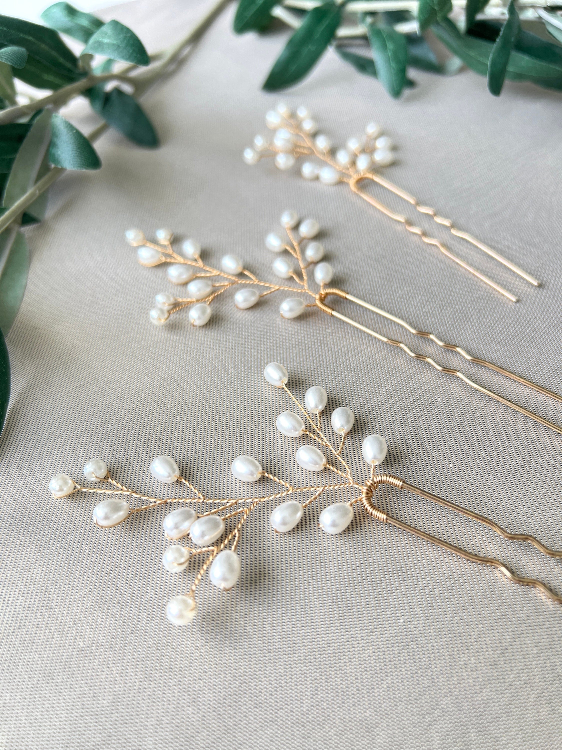 Braut Haarschmuck Set 3 Stück Haarspange gold mit weißen Perlen Haarnadeln Brautschmuck Hochzeitsschmuck Brautjungfer Trauzeugin Hochzeit-Brauthaarschmuck-Schmuckblüte
