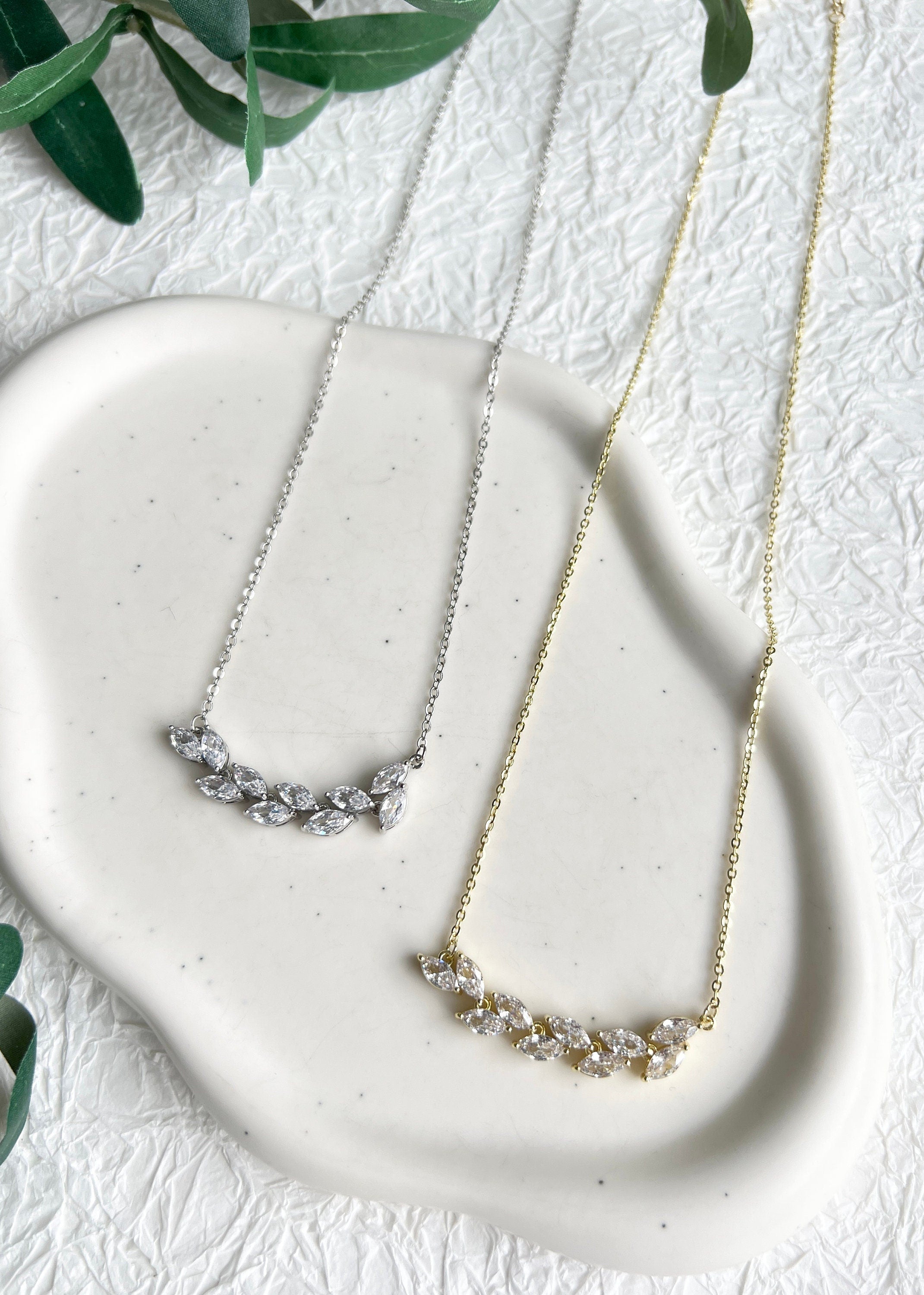 Halskette Braut, funkelnde Kette, Silber, Cubic-Zirconia-Steine, Brautschmuck, Brautjungfernschmuck Hochzeit, Standesamt, Brautjungfer