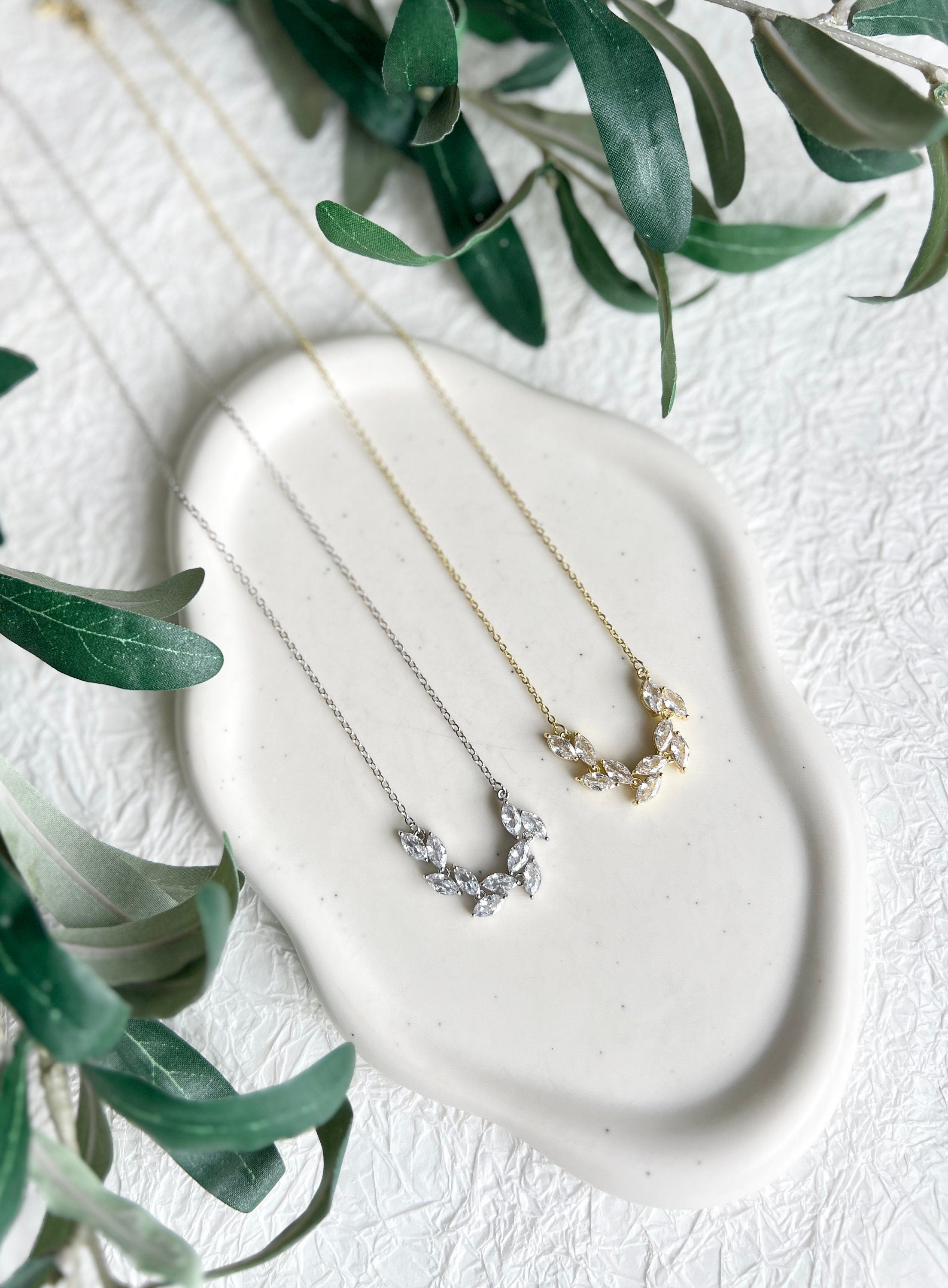 Halskette Braut, funkelnde Kette, Silber, Cubic-Zirconia-Steine, Brautschmuck, Brautjungfernschmuck Hochzeit, Standesamt, Brautjungfer